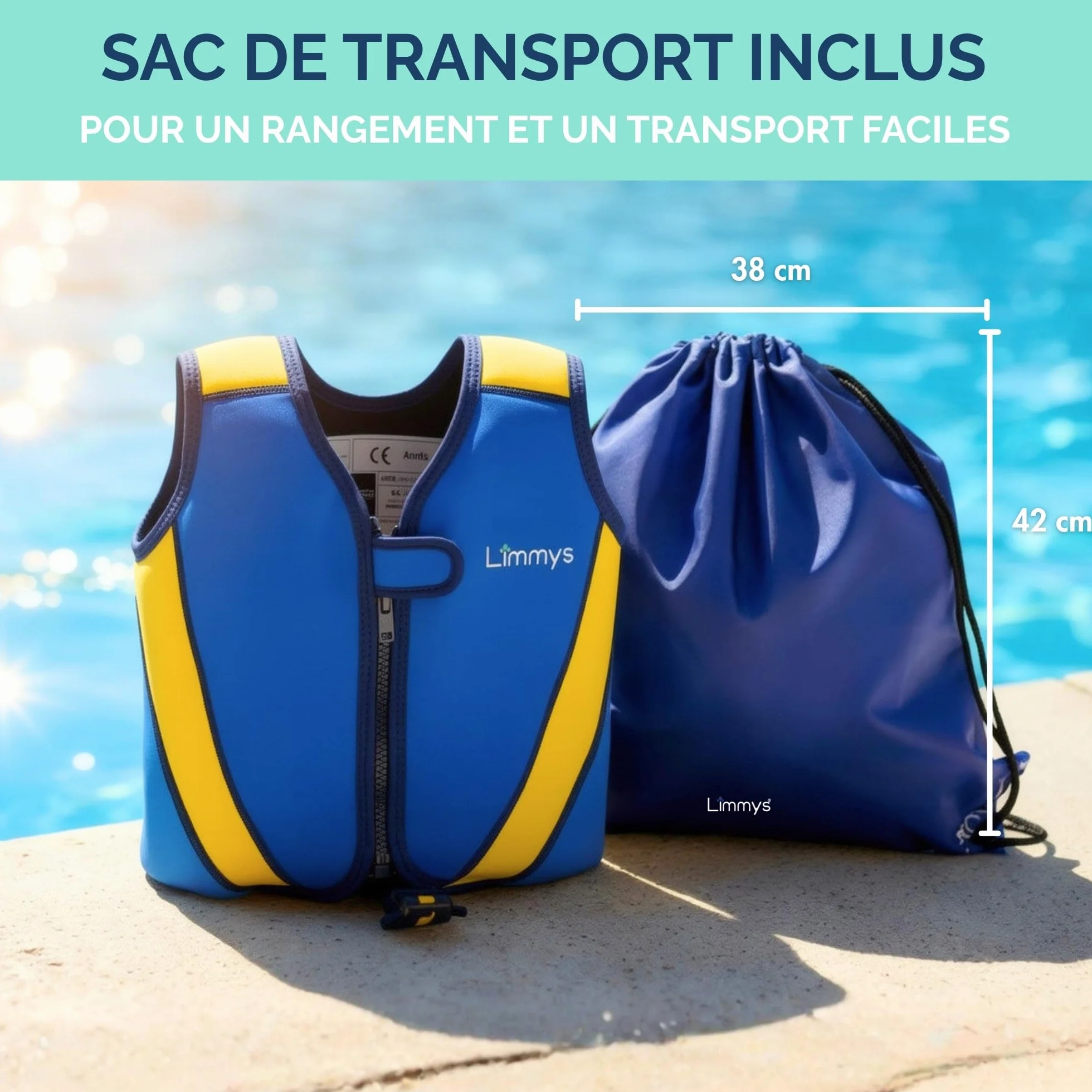 Limmys Gilet de Natation Enfants Aide Flottaison Réglable 8 Panneaux Néoprène Doux CE