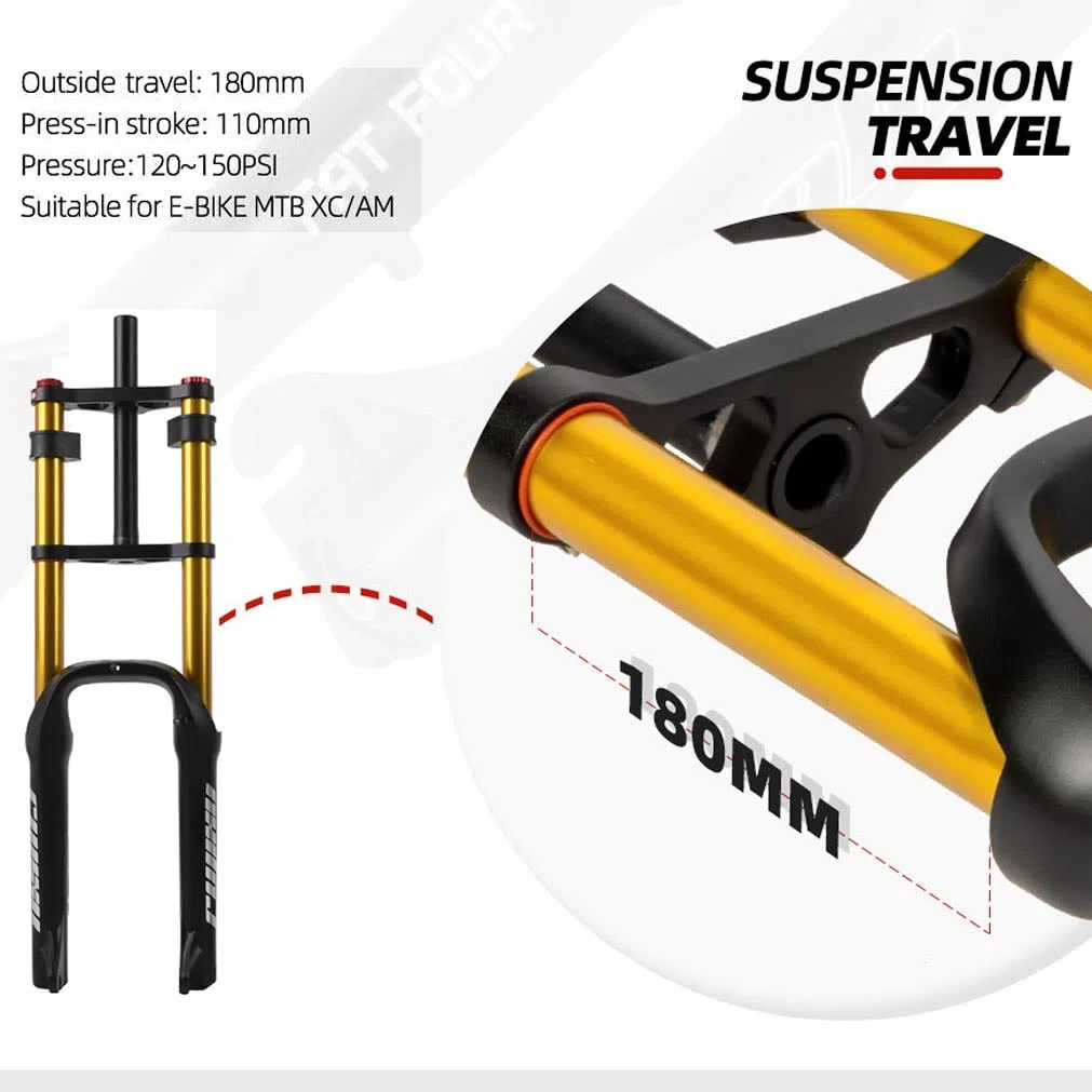 Fourche de 50,8 cm, frein à disque de 140 mm, fourche à suspension pneumatique pour VTT, réglage du rebond DH, fourche avant de vélo électrique, 9 x 135 mm