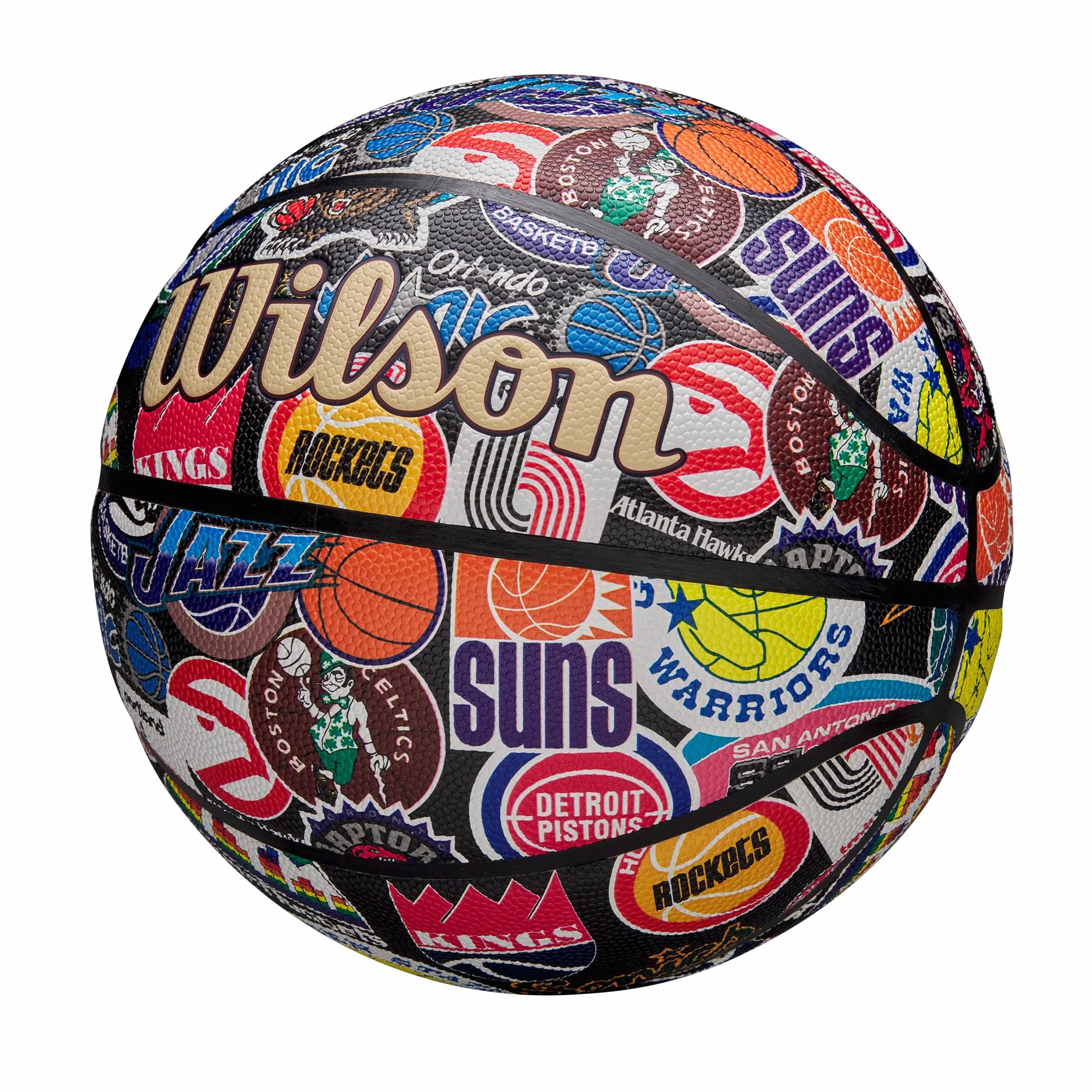 WILSON NBA All Team, Ballon de Basket Rétro Fabriqué avec Une Innovation à Double Profondeur et Une Surface au Toucher Pur, Rétention d'air Améliorée et Logo Classic Hardwood, Taille: 7