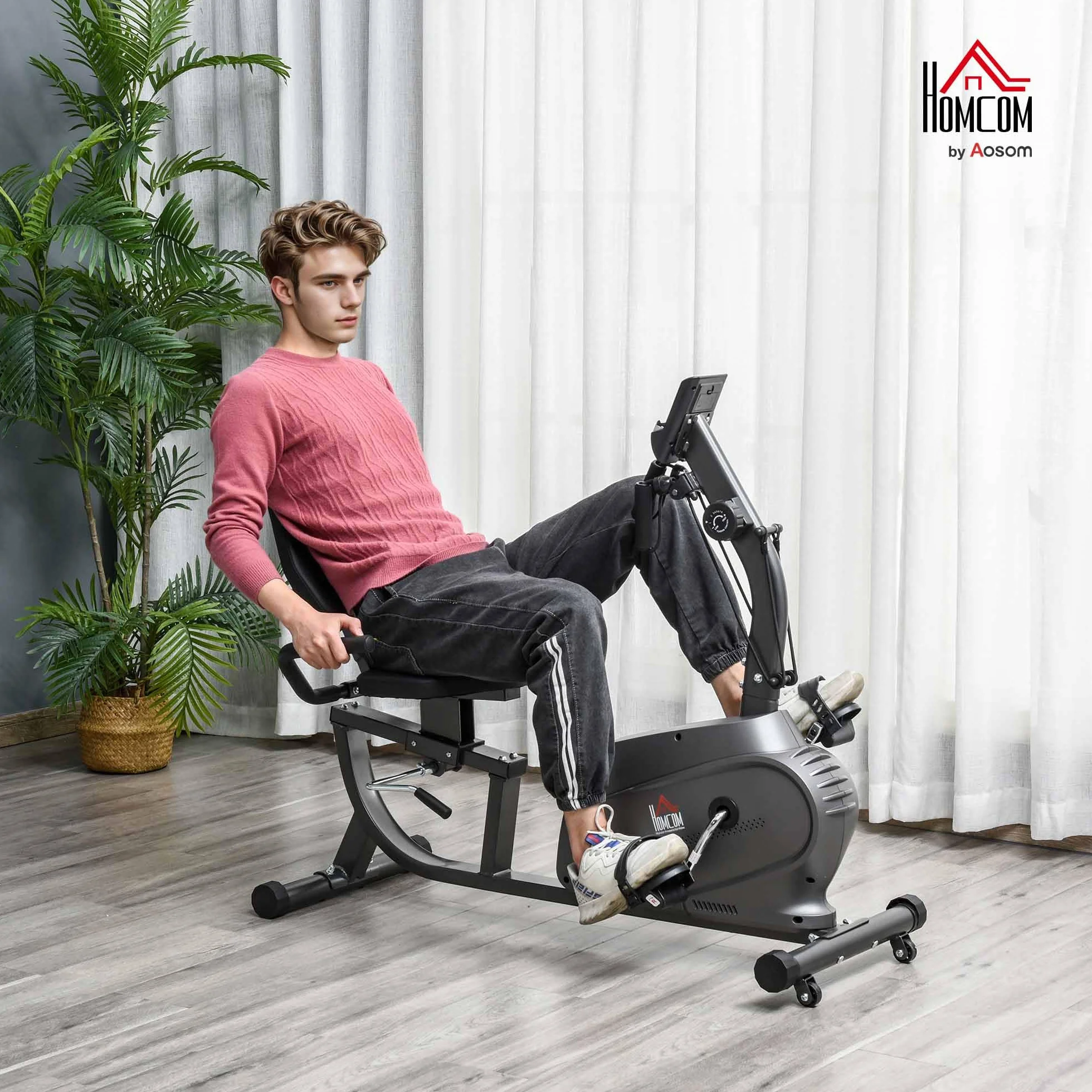 HOMCOM Vélo d'Appartement Semi-Allongé Magnétique Silencieux pour Rééducation Seniors, Noir