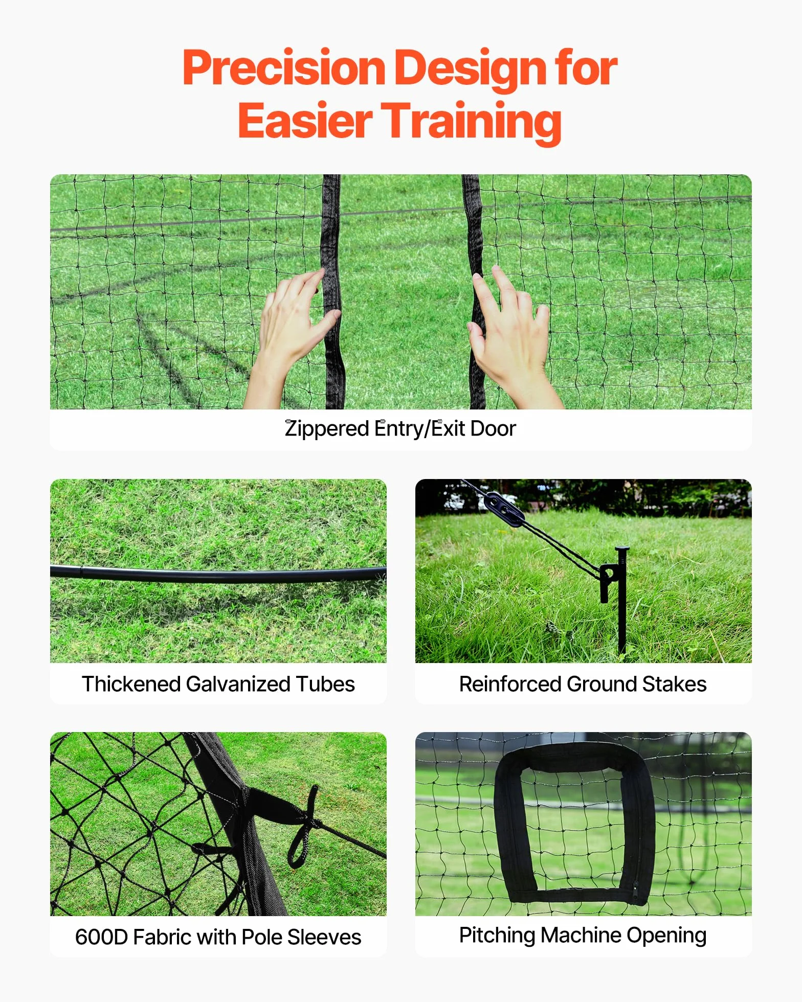 VEVOR Cage de Frappeur 6,06x3,66x2,5 m Tunnel de Frappe Baseball Softball Portable Filet Entraînement Lancement PEHD Noué 30 Plis