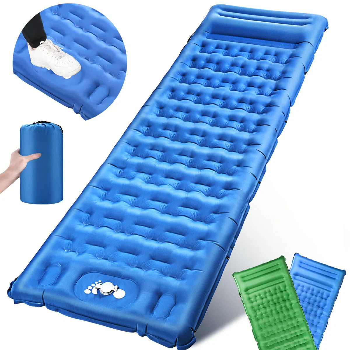 Matelas Gonflant 1 Personne, Matelas de Camping Ultraléger, Tapis de Sol Camping avec Pompe à Pied, Portable Résistant à l'eau Matelas Gonflable pour Trekking Randonnée Bivouac Voyage
