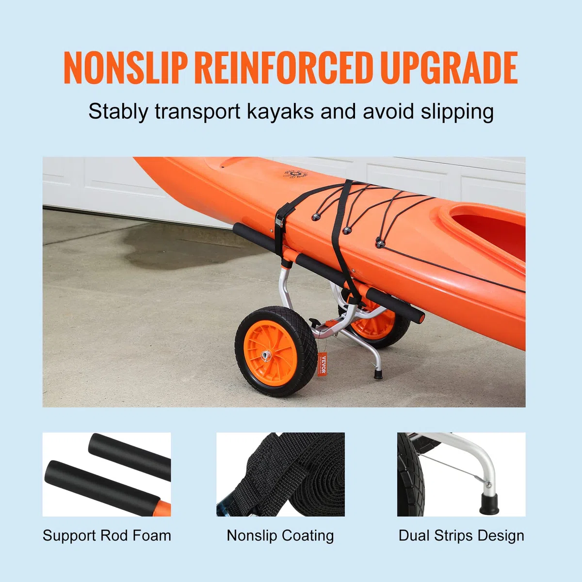VEVOR Chariot de Kayak Chariot Transport Canoë Détachable avec Roues PleinesAjustable Pied de Support Antidérapant pour Kayaks Canoës Planches à Pagaie Tapis Flottants Bateaux
