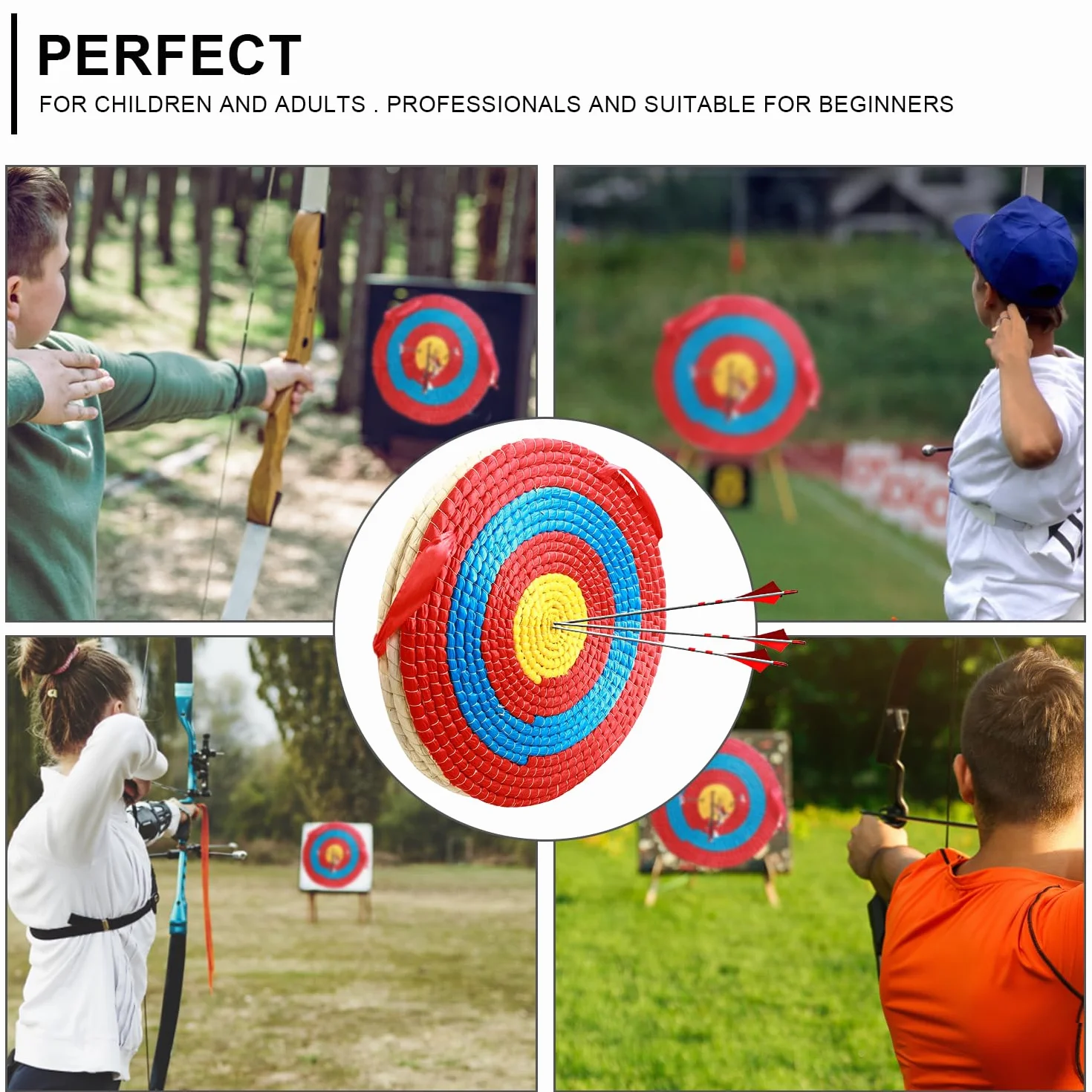 Cible de tir à l'arc, cible ronde en paille solide, cible traditionnelle en paille, utilisée pour les sports de plein air, l'arc de tir à l'arc, les fléchettes et la pratique du tir pour