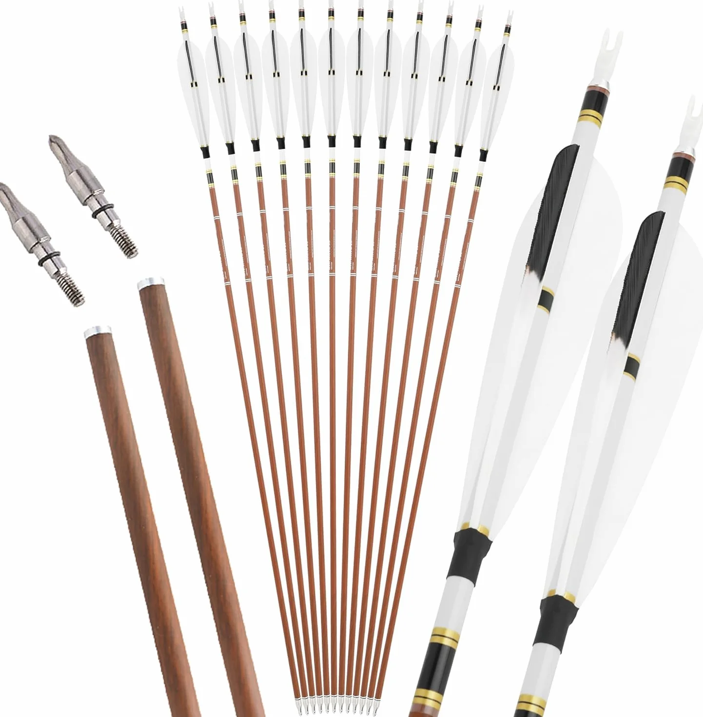 Flèche de Chasse en Carbone de 31 Pouces avec Plume Naturelle de 5 Pouces 340 400 500 600 Flèches de tir pour arcs à poulies, arcs Classiques et arcs Traditionnels