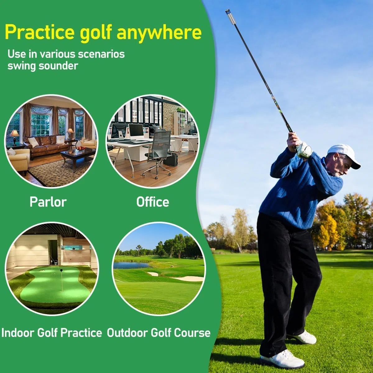 SWINGTEK Accessoire d'entraînement au swing de golf pour entraînement en intérieur, bâton d'échauffement améliorant le rythme, la prise, la flexibilité, l'équilibre, le tempo et la force avec 2 poids