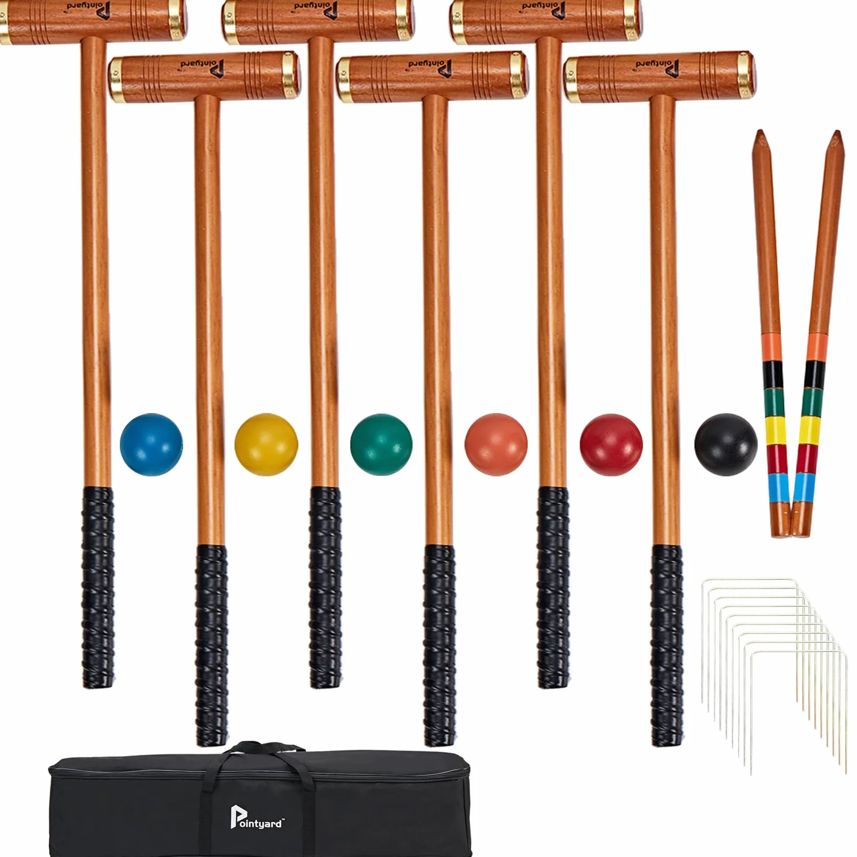 Ensemble de croquet de luxe pour 6 joueurs de 89.9 cm, style rétro Annatto avec maillets en bois, piquets pour adultes/adolescents/famille, parfait pour pelouse/jeu dans le jardin/parc
