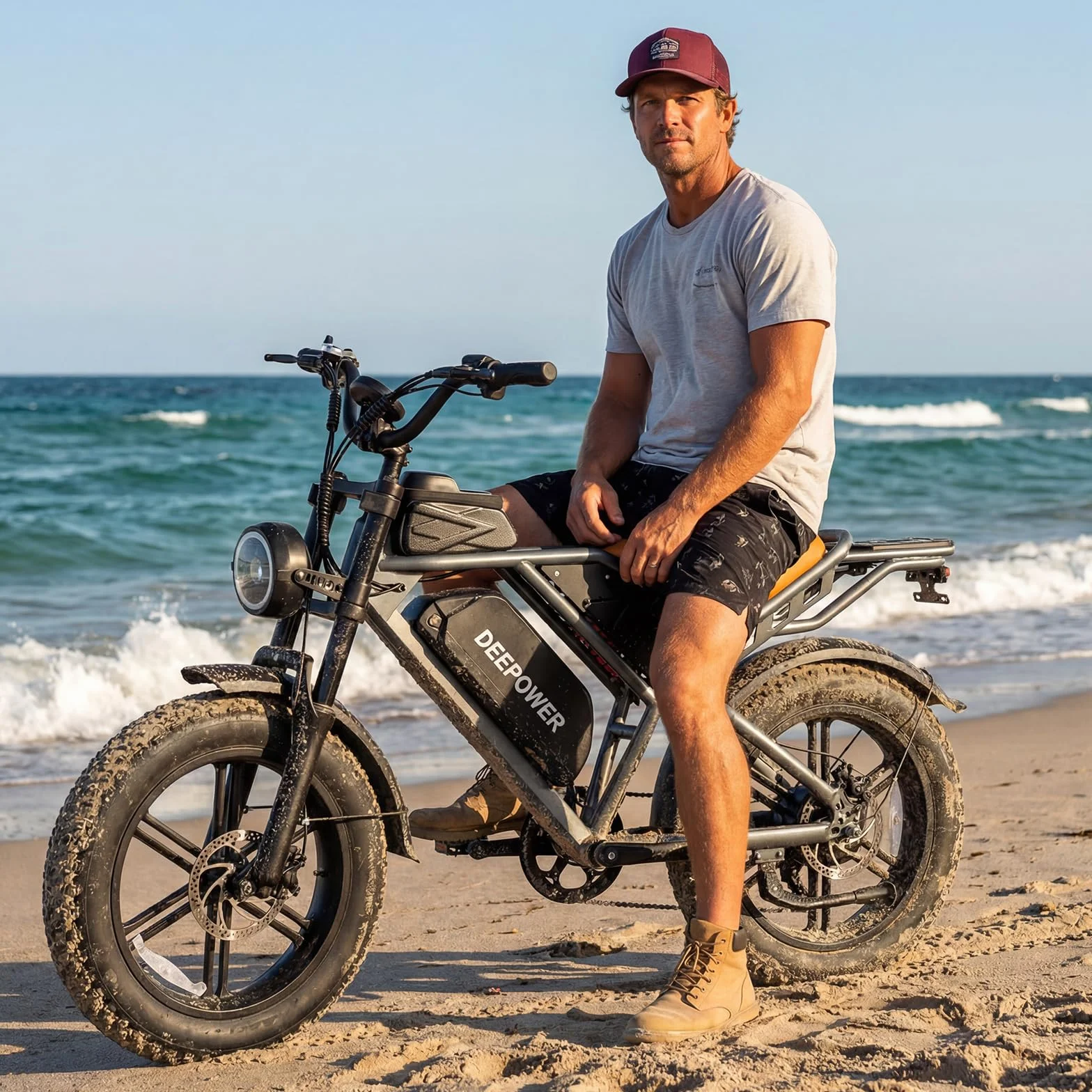 DEEPOWER QS7 Vélo Électrique, Batterie Amovible 48V 60Ah/35Ah/20Ah, Autonomie 110-250KM, Moteur 120 N·m, Pneu Gras 20'' X 4.0, 7 Vitesses, Suspension Hydraulique Complète