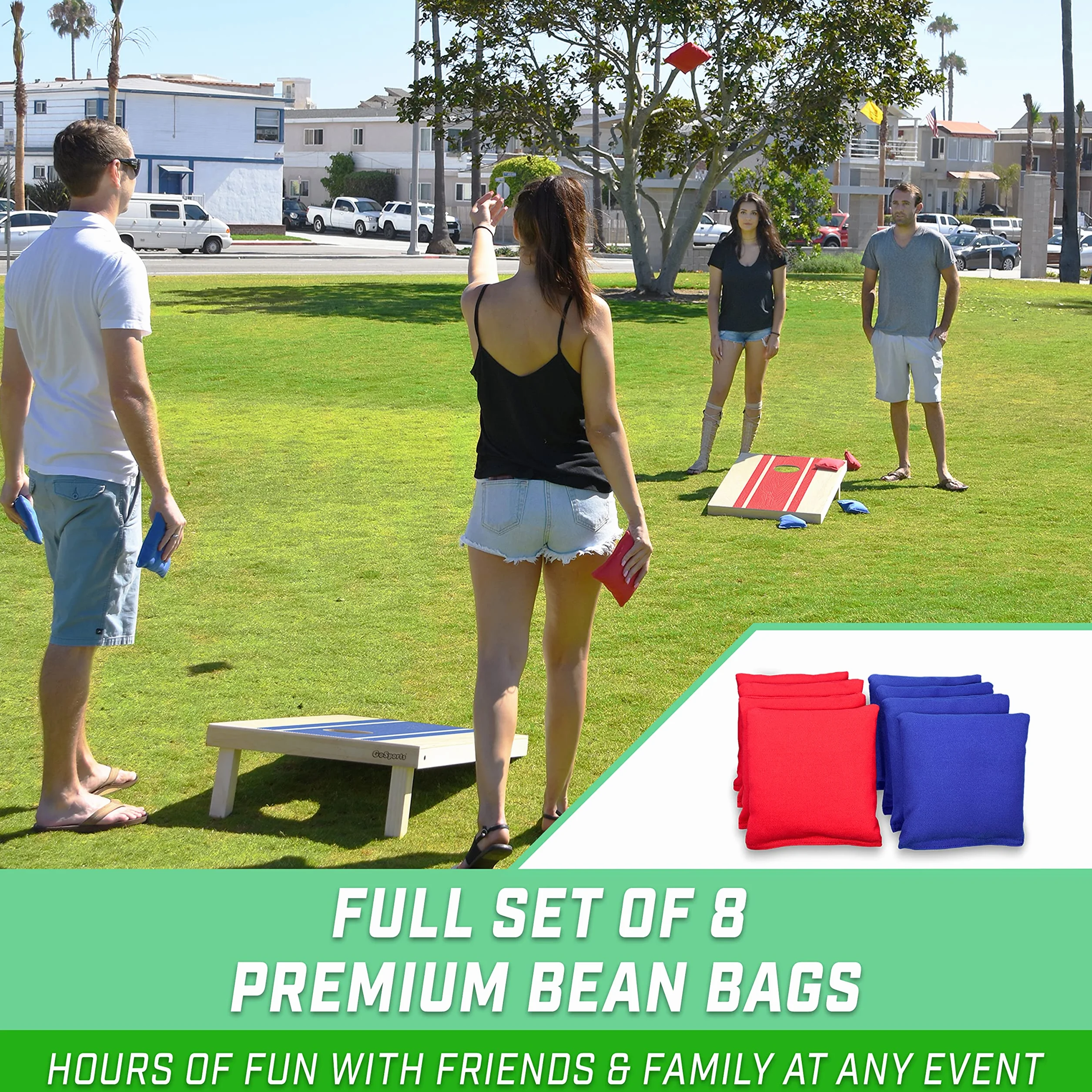 GoSports Ensemble de Cornhole Classique – 8 Poufs, Étui de Voyage, Règles de Jeu