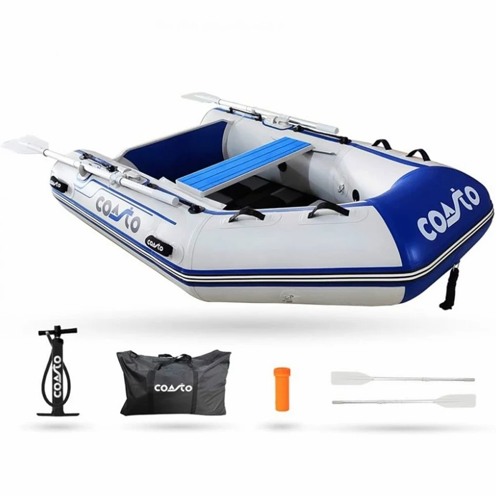 Coasto - Annexe Gonflable Slat 200 - BT-CSL200C Bateau Pneumatique Plancher Latte Carbone - 2 Places, 200x130cm - Design, Confort, Solide - Pack 2 Pagaies, Pompe et Sac de Transport - White Blue
