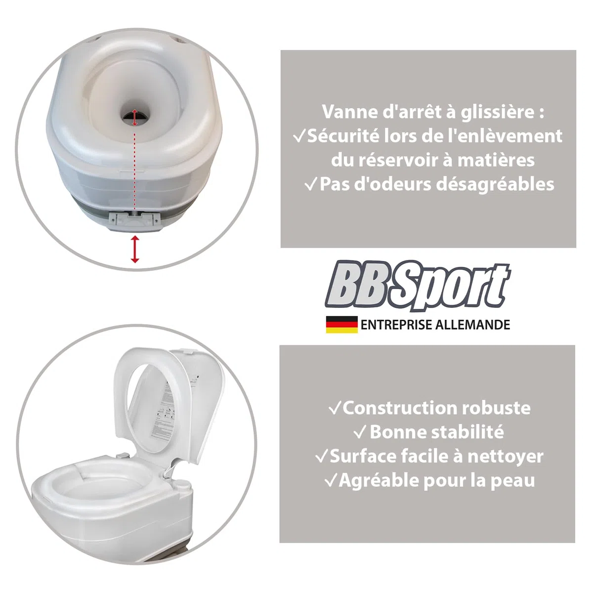 Montafox Mobile Toilettes de Camping, WC Chimiques 24 l avec Pompe à Piston et Compartiment pour Papier Toilette, Hauteur d'assise de 44 cm