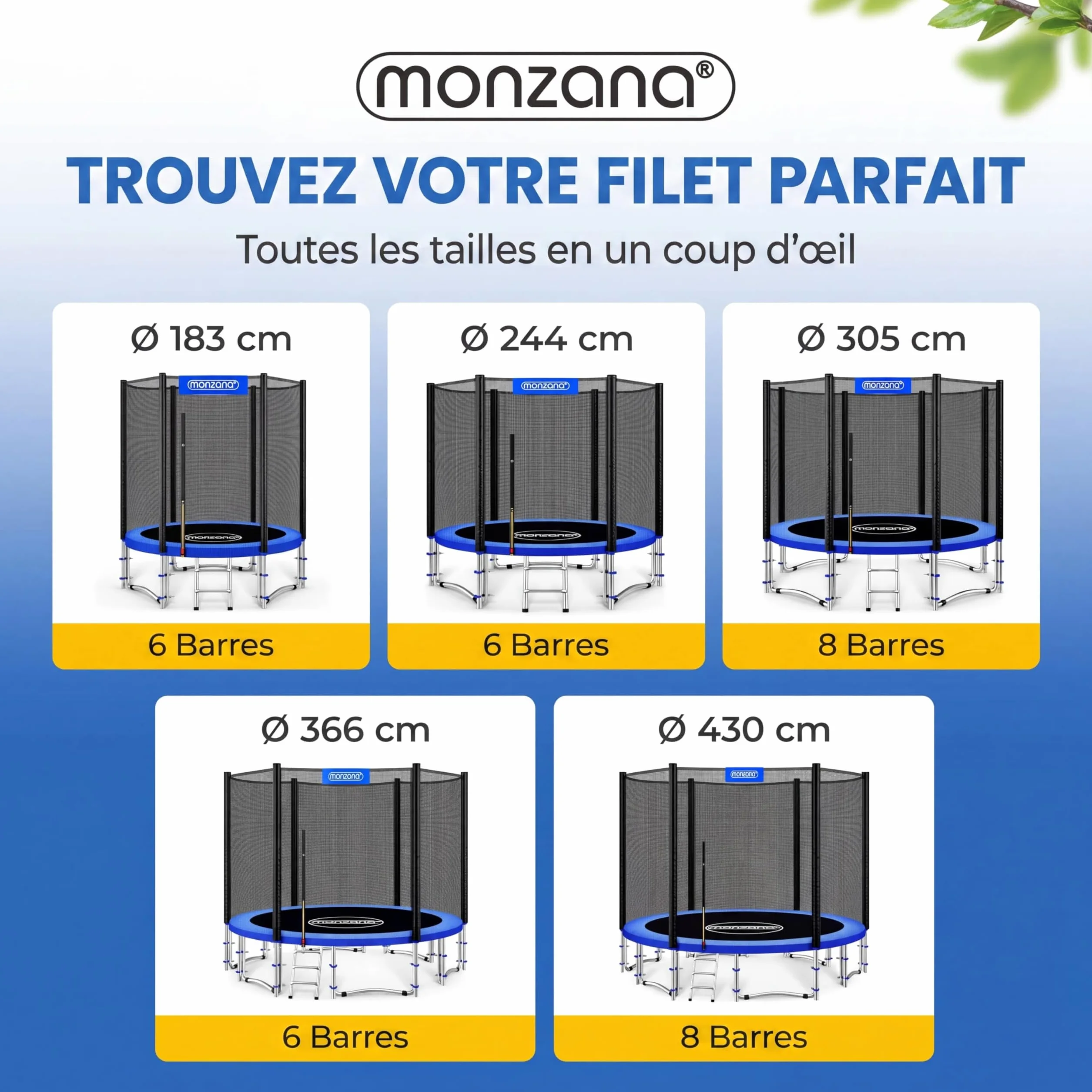 Monzana Filet de sécurité pour Trampoline résistant Rond entrée zippée refermable