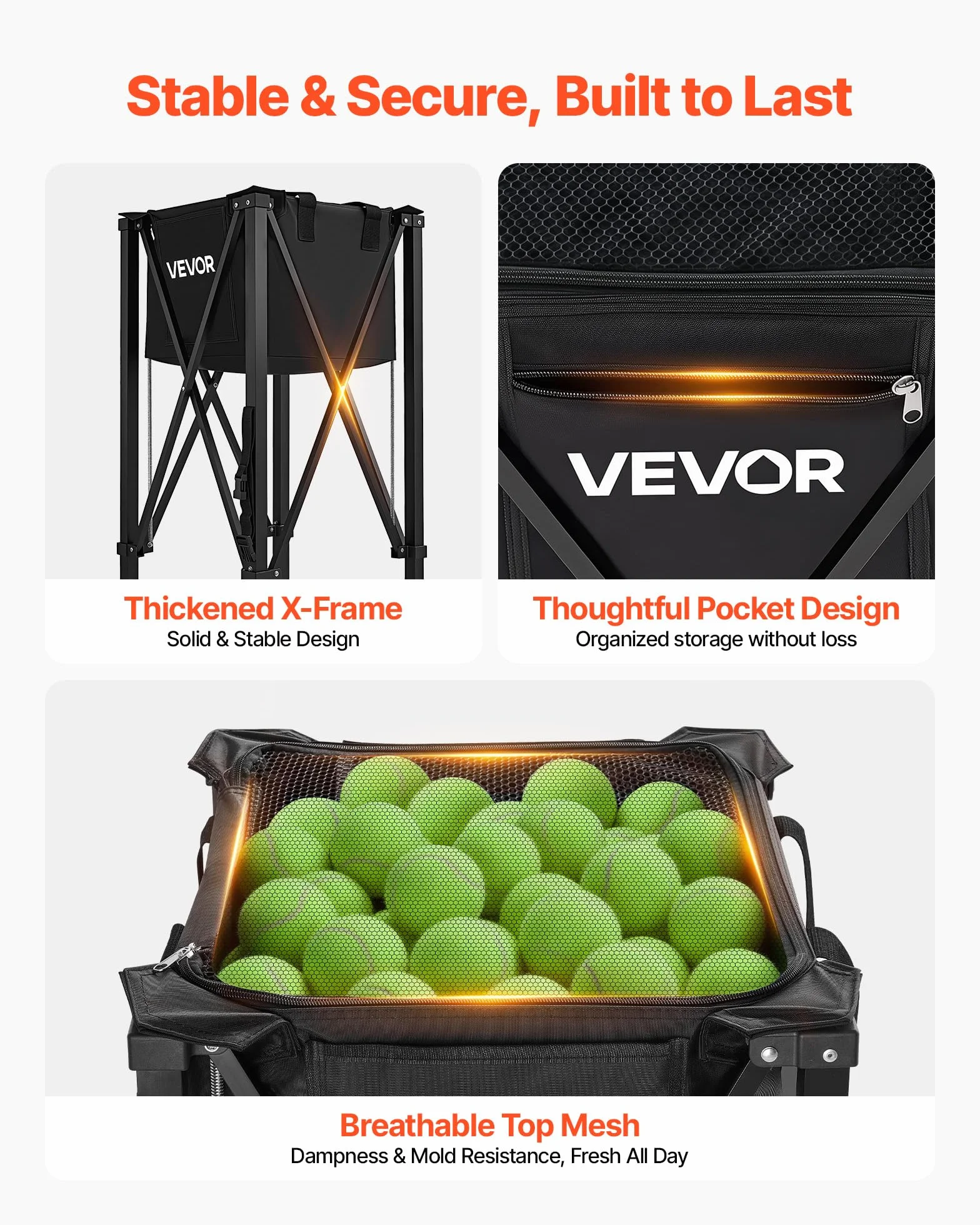 VEVOR Panier à Balles de Tennis avec roulettes, Capacité