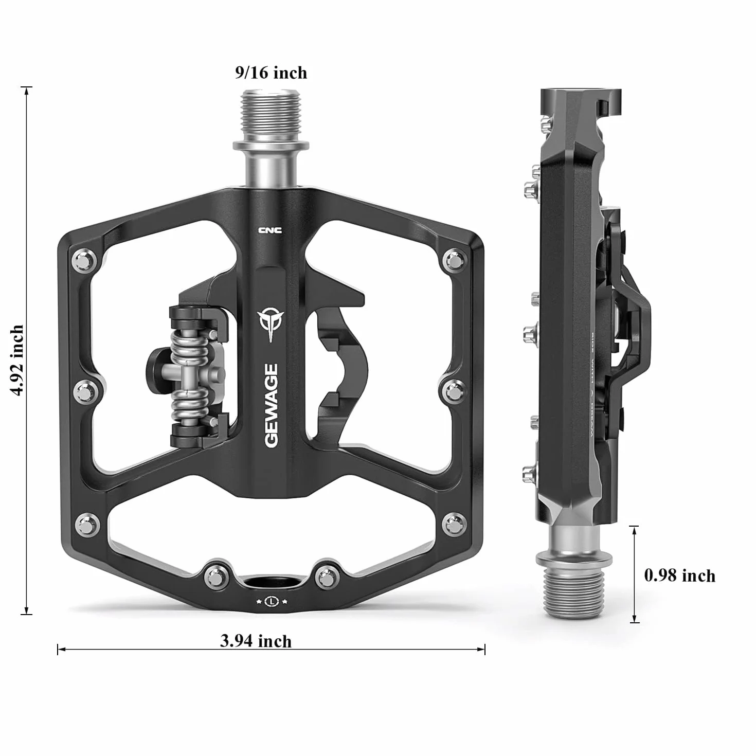GEWAGE Pédales de vélo de Montagne - Pédales Plates à Double Fonction et pédales SPD - Pédales à Plate-Forme 9/16" compatibles avec SPD pour vélo de Montagne BMX