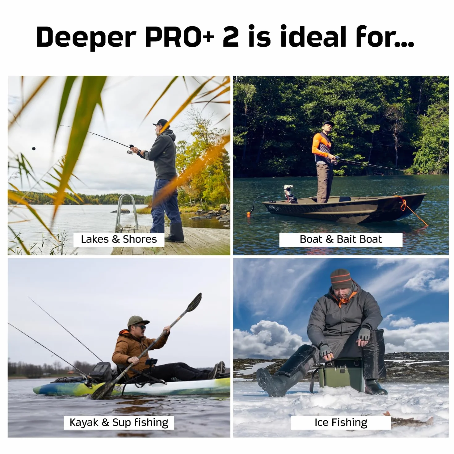 Deeper Pro+ 2 Sondeur de Pêche Portable avec GPS Intégré, Détecteur de Poissons et de Profondeur, pour Kayak, Bateau, Pêche sur Glace, Fonctionne avec Téléphones Portables (App Gratuite)