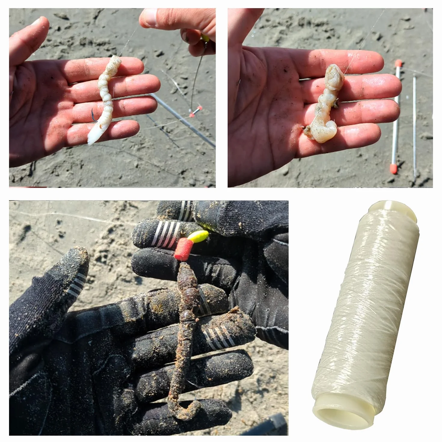 F2M - Pack pêche en surfcasting - Lot de 2 Rouleaux de Fil à ligaturer Les appâts + 1 Boite de 5 Aiguilles à locher Les vers