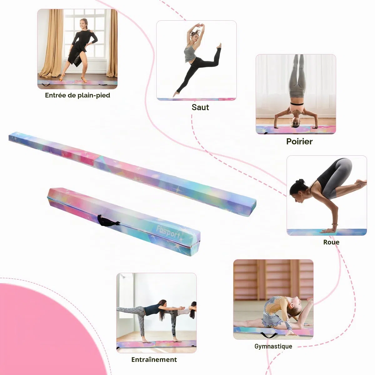 FBSPORT Poutre de Gymnastique 270 CM Poutre d'équilibre de Gymnastique se Pliante, équipement d'exercice de Sport de Faisceau de Faisceau de Plancher de Gymnastique pour la Formation d'enfants