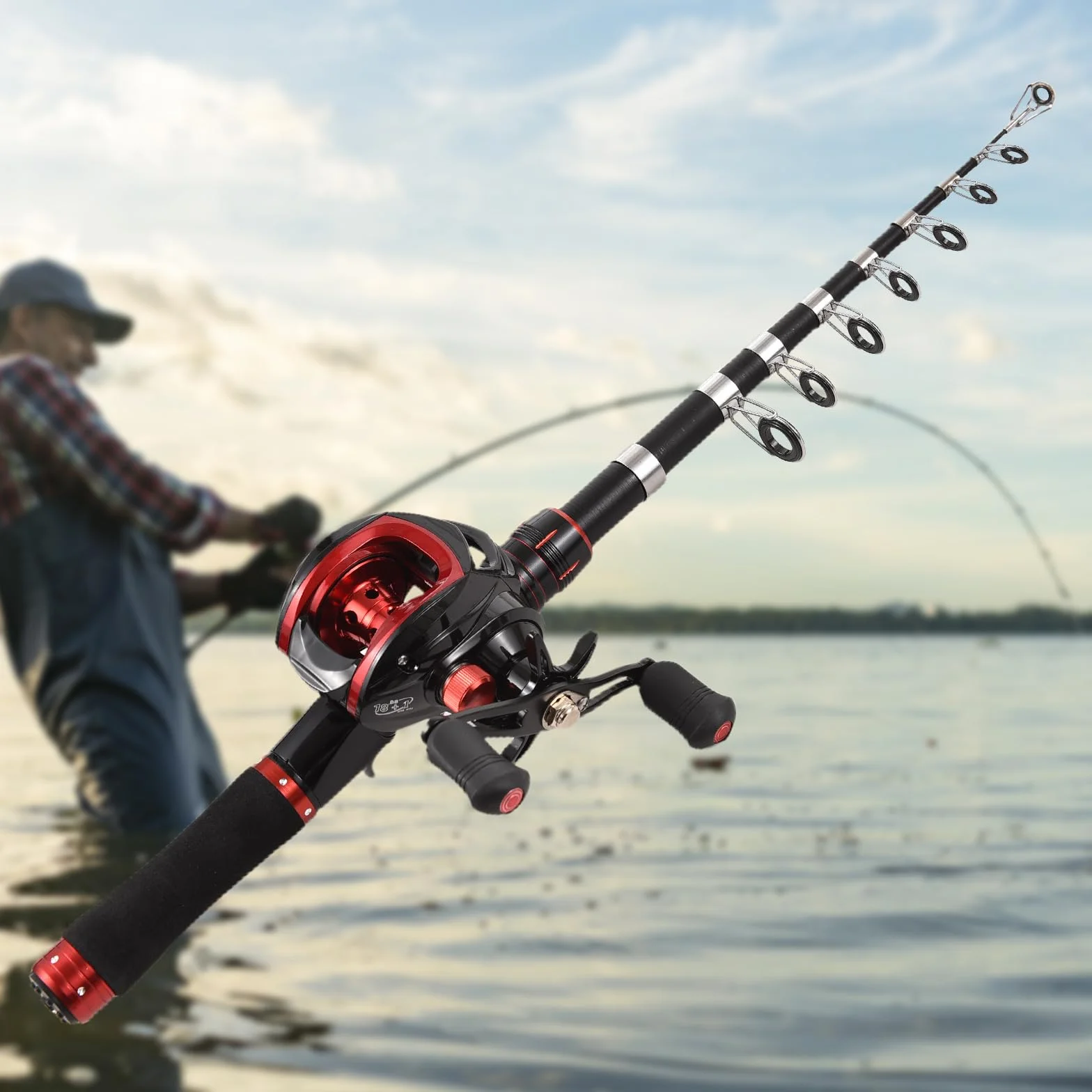 Lixada Ensemble canne à pêche et moulinet avec leurres de pêche pour adulte, canne à pêche télescopique de 2,1 m avec moulinet de lancer d'appât 18 + 1BB pour droitier/gauche, kit de pêche portable