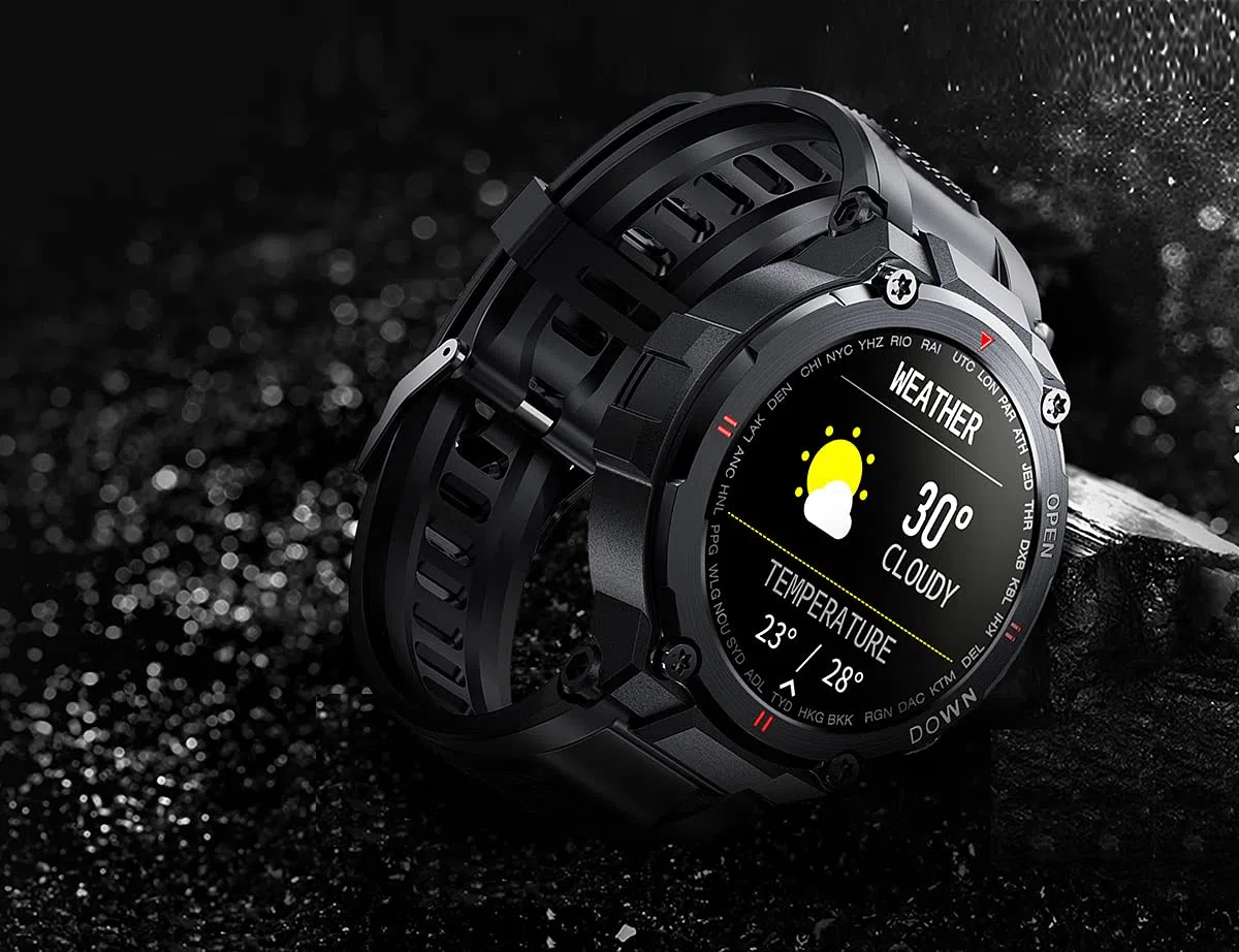 Montre connectée avec suivi de fitness, affichage rond complet de la fréquence cardiaque et de la pression artérielle, Bluetooth - Noir