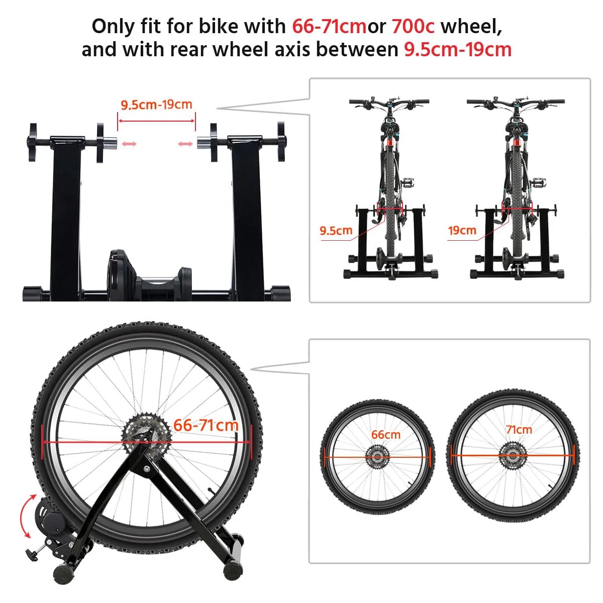 Yaheetech Entraîneur Magnétique Turbo de Vélo avec Support de Roue Avantl, Réglable, Pliable, Home Trainer pour Roues de 66-71 cm et 700C, Noir
