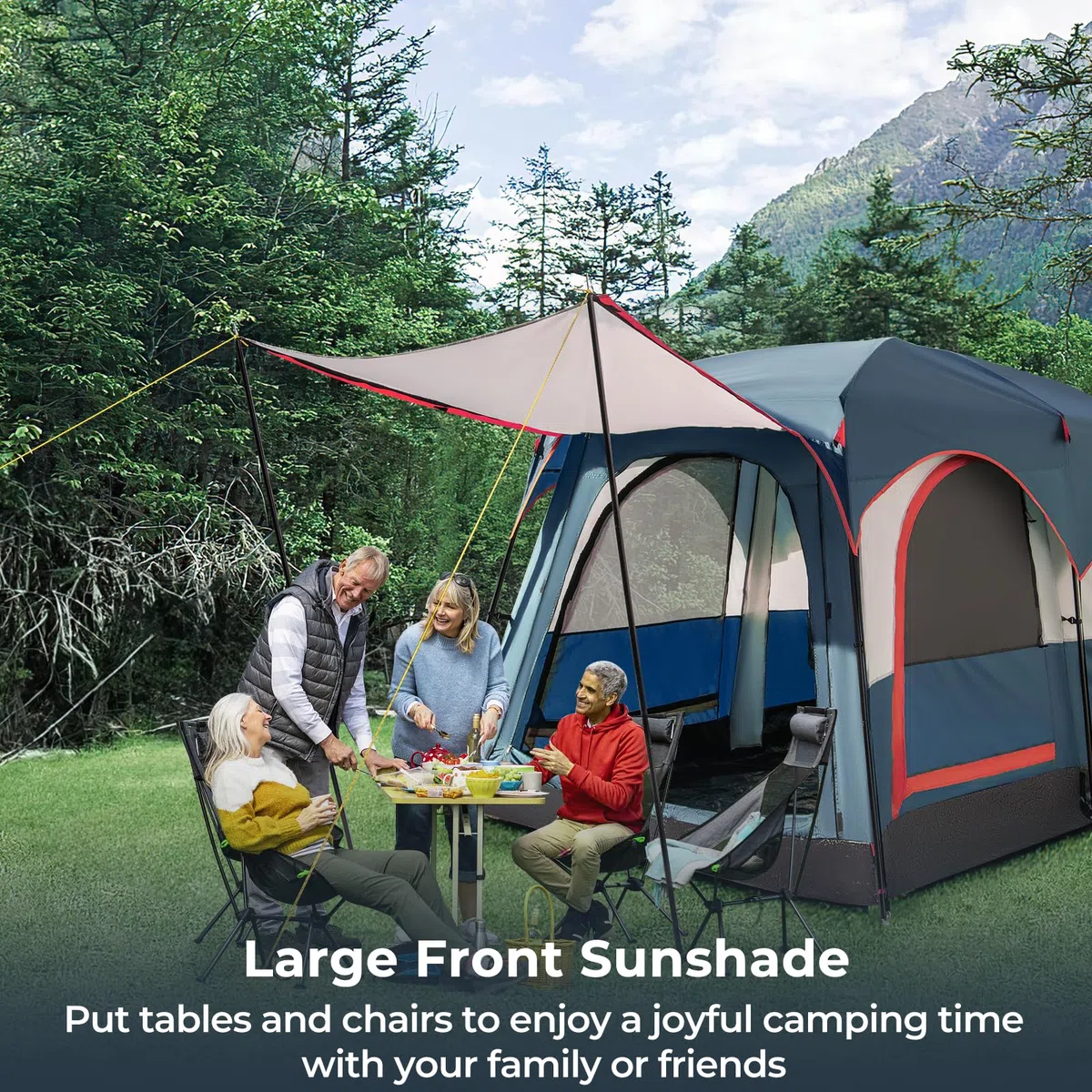HOMASIS Tente de Camping avec Auvent 4-6 Personnes pour Famille, Tente Tunnel avec 2 Séparateurs de Pièce et 3 Entrées avec Sac de Transport pour randonnée, Facile à Monter
