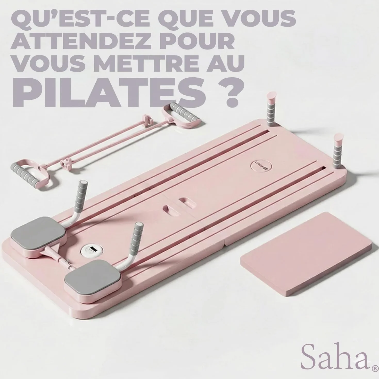 Saha Planche Pilates Reformer Rose Appareil Abdos Fitness Maison Bandes Résistance Poignées Timer Yoga Gainage Musculation