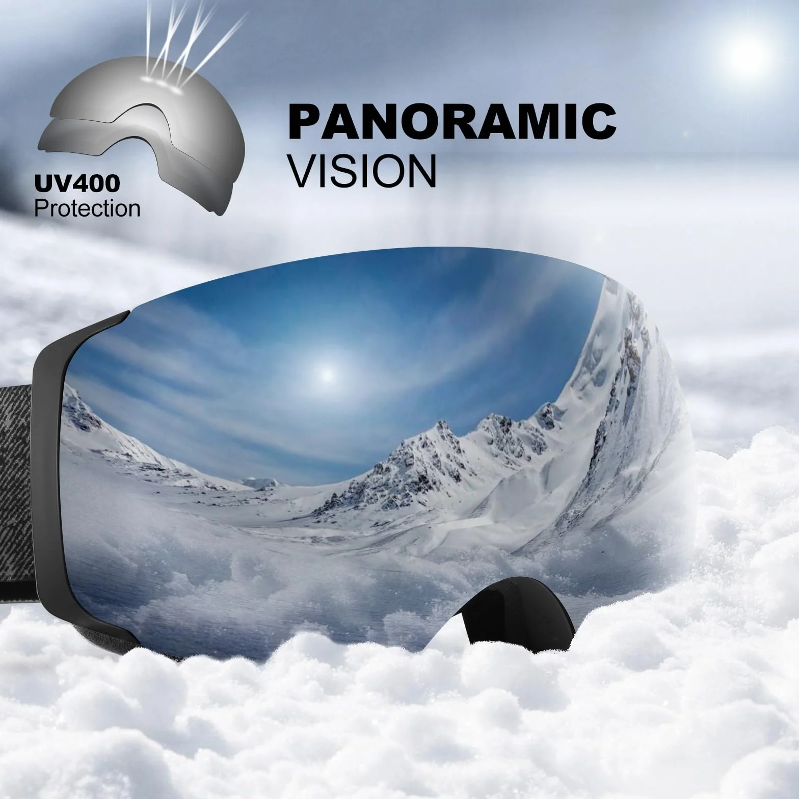 Odoland Kit de Lunettes de Ski Magnetique, avec Lentille Détachable, Masque de Snowboard Hommes et Femmes, Anti-UV400, Anti-Buée, Coupe-Vent, Lunettes de Protection Sphérique