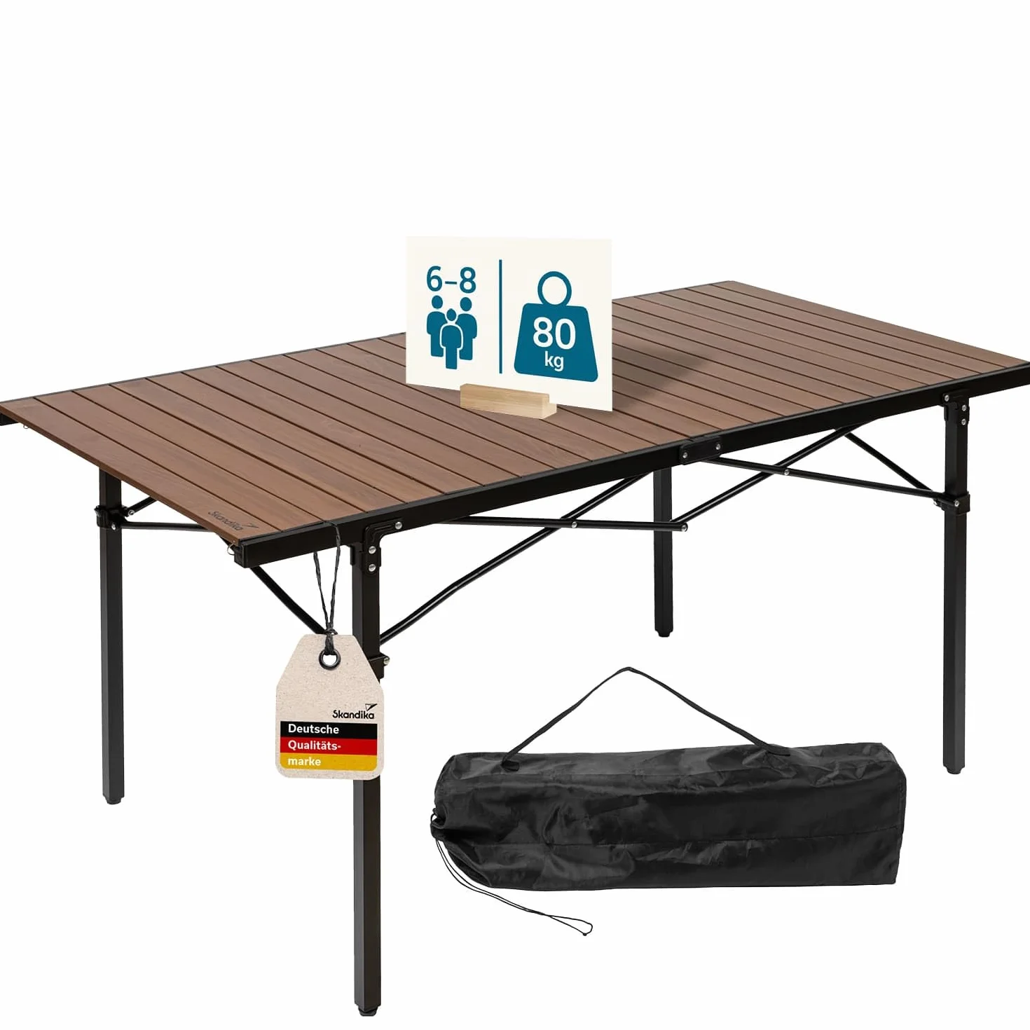 Skandika Table Pliante en Aluminium Maikku | Table de Camping pour 6 Personnes, Max 80 kg, 107 x 70 x 70 cm, légère, Plateau Enroulable | Table Pliable pour Jardin, pêche (140 x 70 x 70 | Marron)