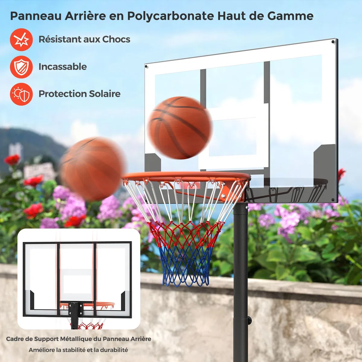 COSTWAY Panier de Basket-Ball Hauteur Réglable, Support de Basketball Mobile Extérieur avec Panneau Arrière Incassable Base Remplissable et Roues, pour Enfants