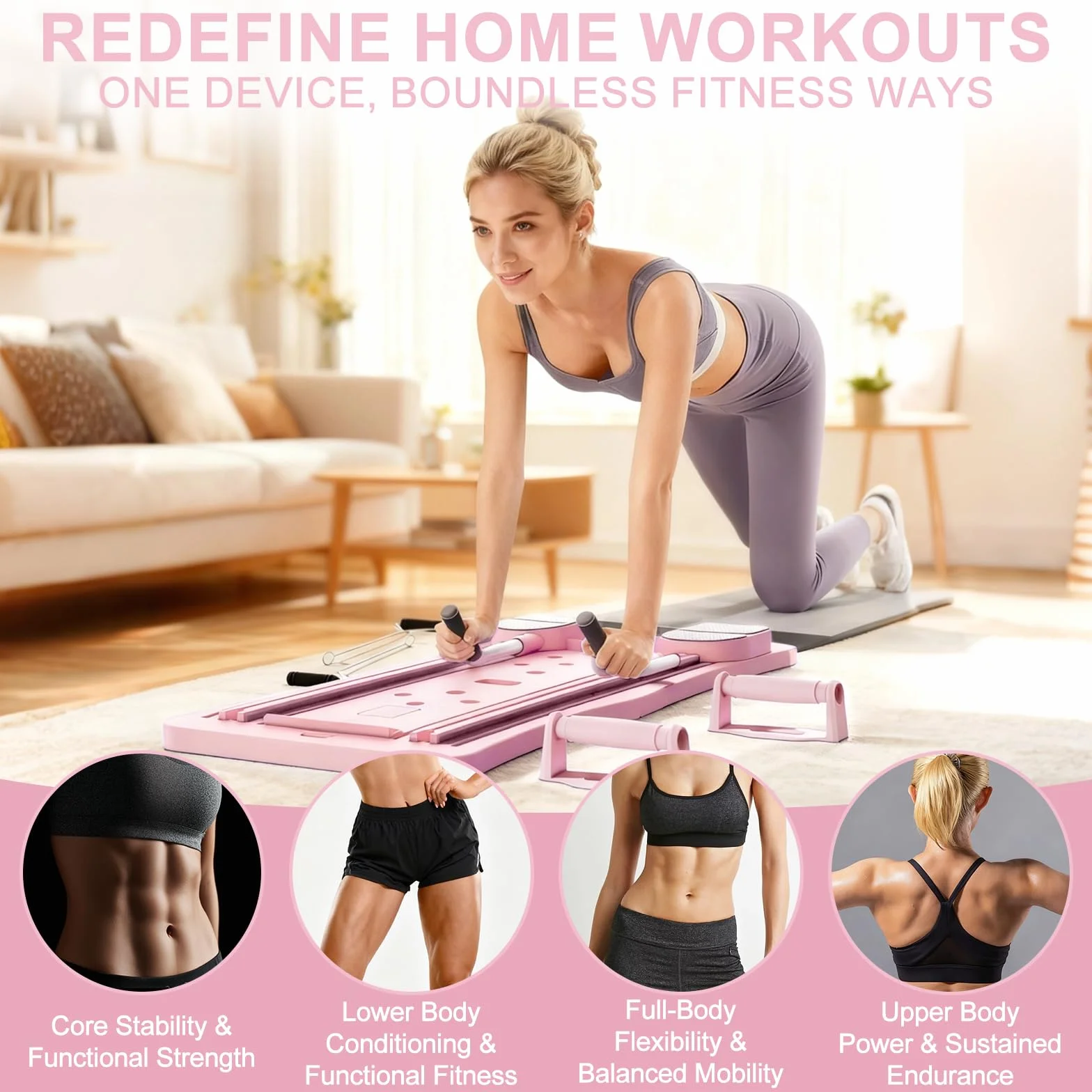 WingFly Pilates Reformer, 5 en 1 Pilates Board Pliable avec Roue Abdominale à Rebondissement Automatique et Minuterie, AB Roller Machine Multifonctionnel pour la Maison et la Salle de Sport