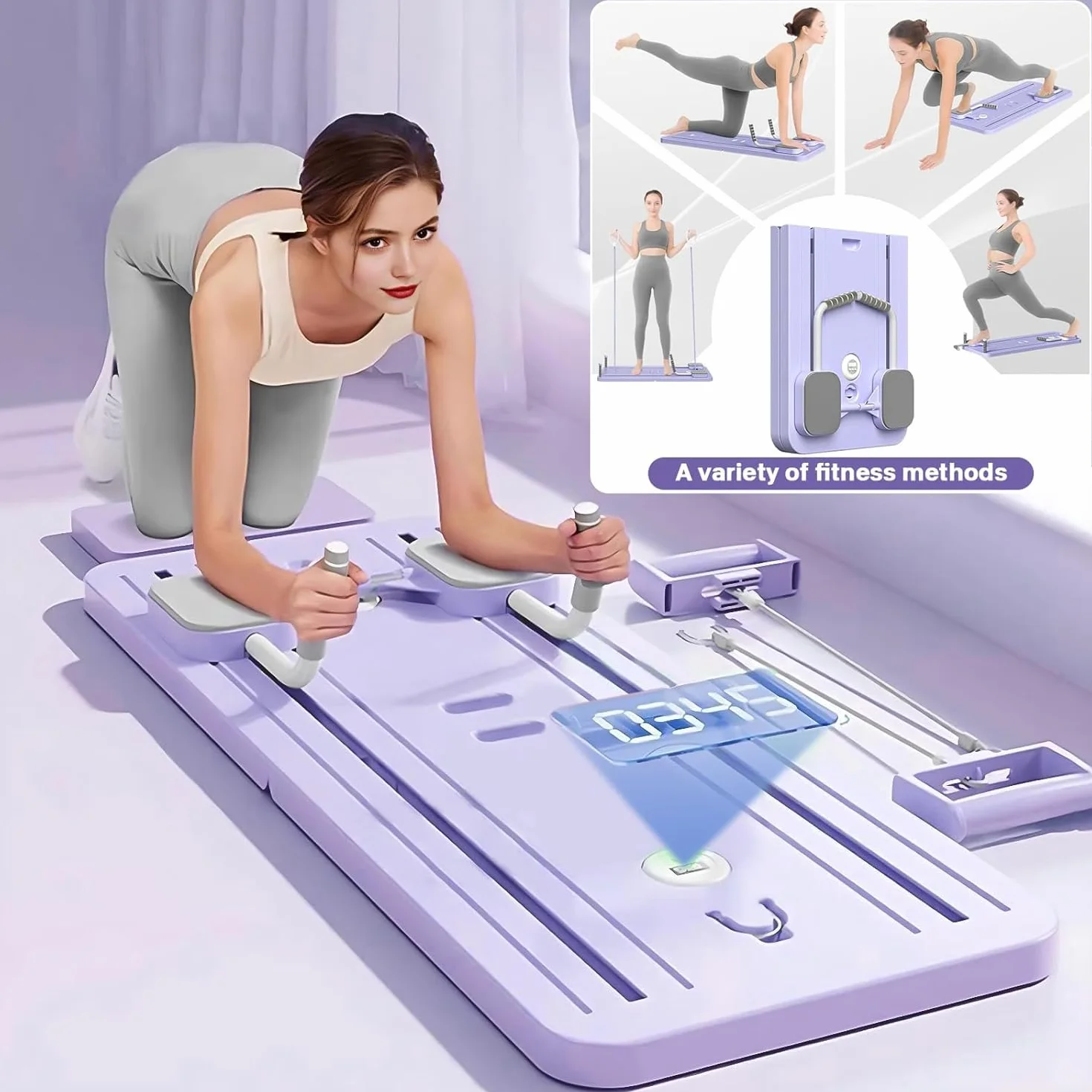 VHV Pilates Reformer Compact 5 en 1, Roue Abdominale avec Rebond Automatique et Minuterie, Ab Roller Fitness