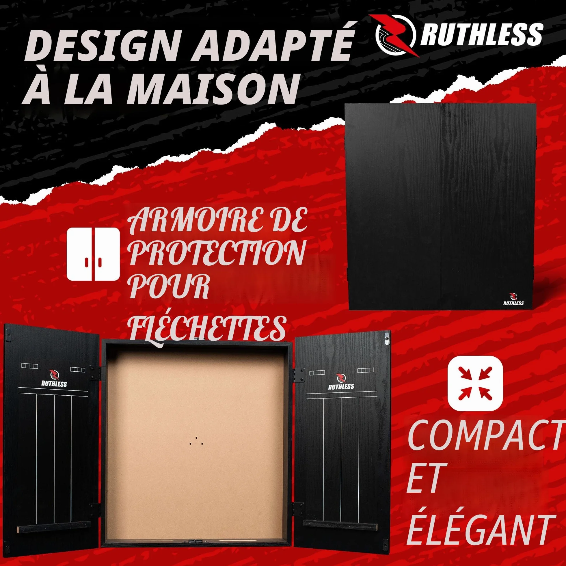 Ruthless Home Darts Centre | Cible de fléchettes avec armoire, cible de fléchettes et 2 jeux de fléchettes