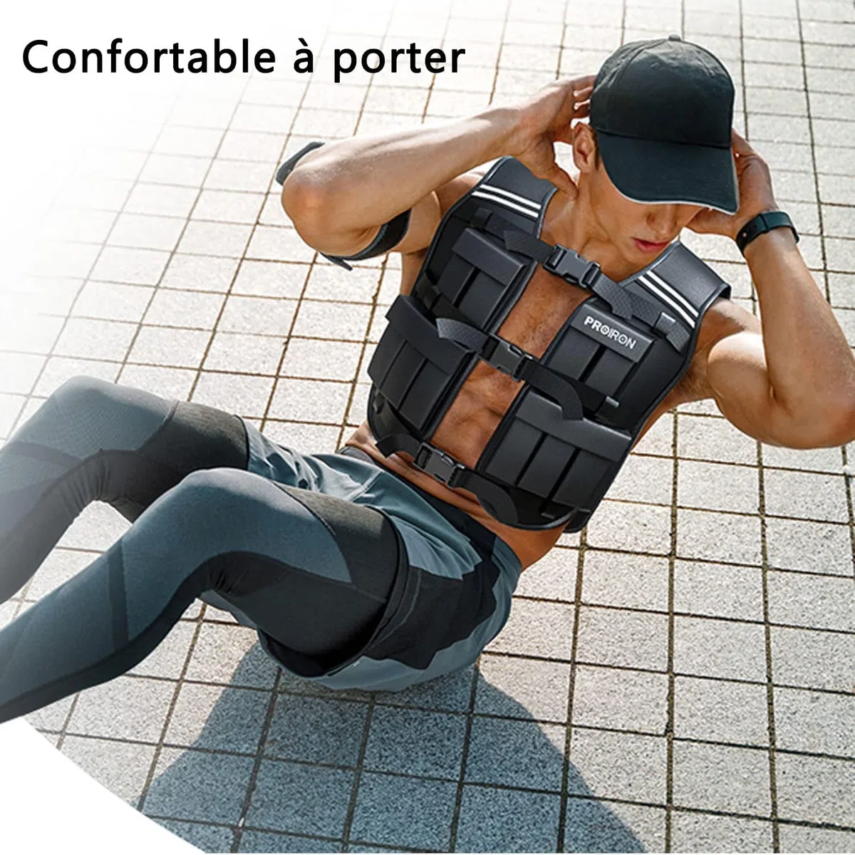 PROIRON Gilet Lesté Réglable 10kg/20kg, 20 Packs de Poids, Veste de Poids Homme Femme avec Bande Réfléchissante pour Course à Pied Musculation Entraînement Force Endurance Exercice Cardio, Noir