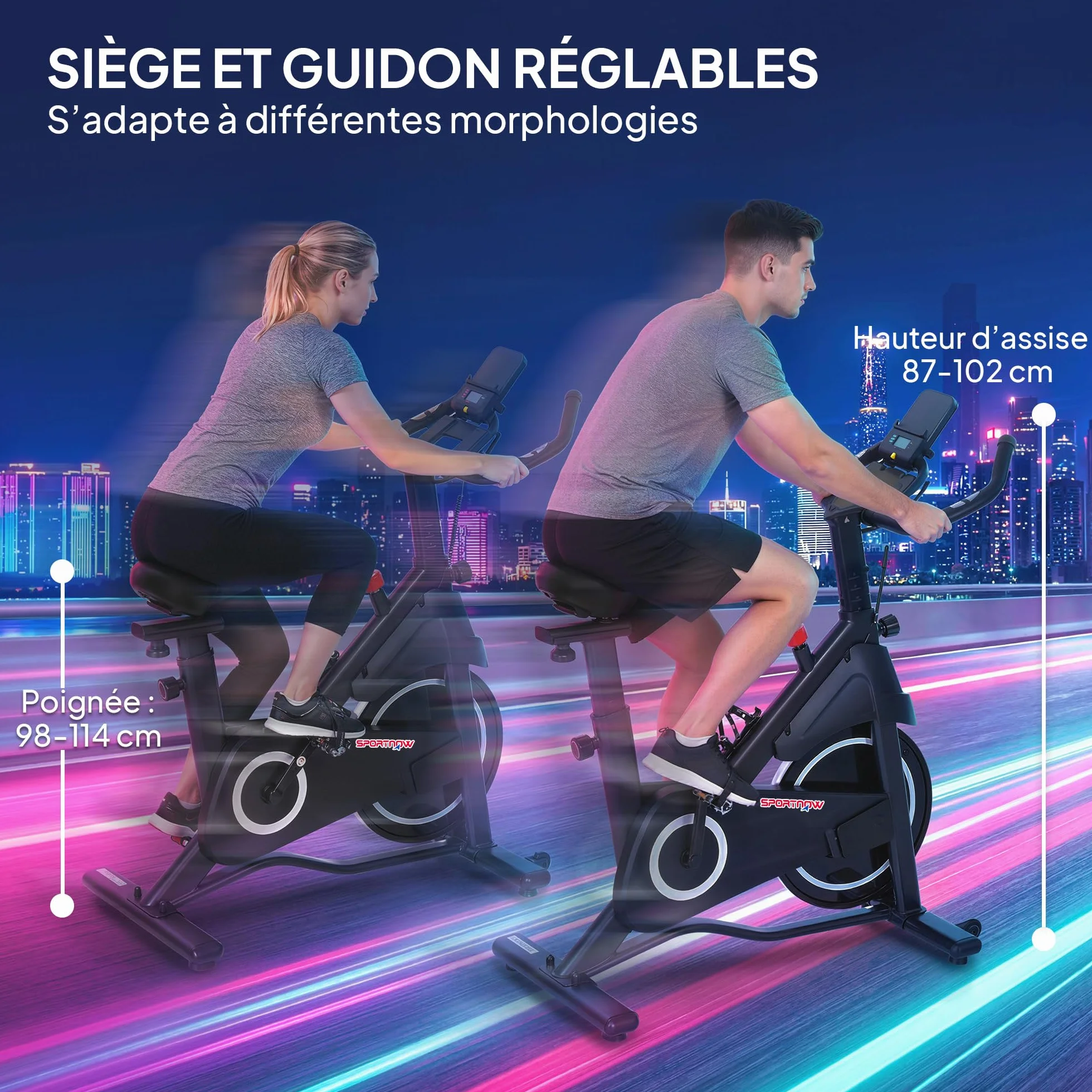 SPORTNOW Vélo d'Appartement avec Résistance Magnétique Réglable, Vélo d'Appartement avec Écran LCD, Siège Confortable, Selle et Guidon Réglables, pour Entraînement Cardio, Capacité 120 kg
