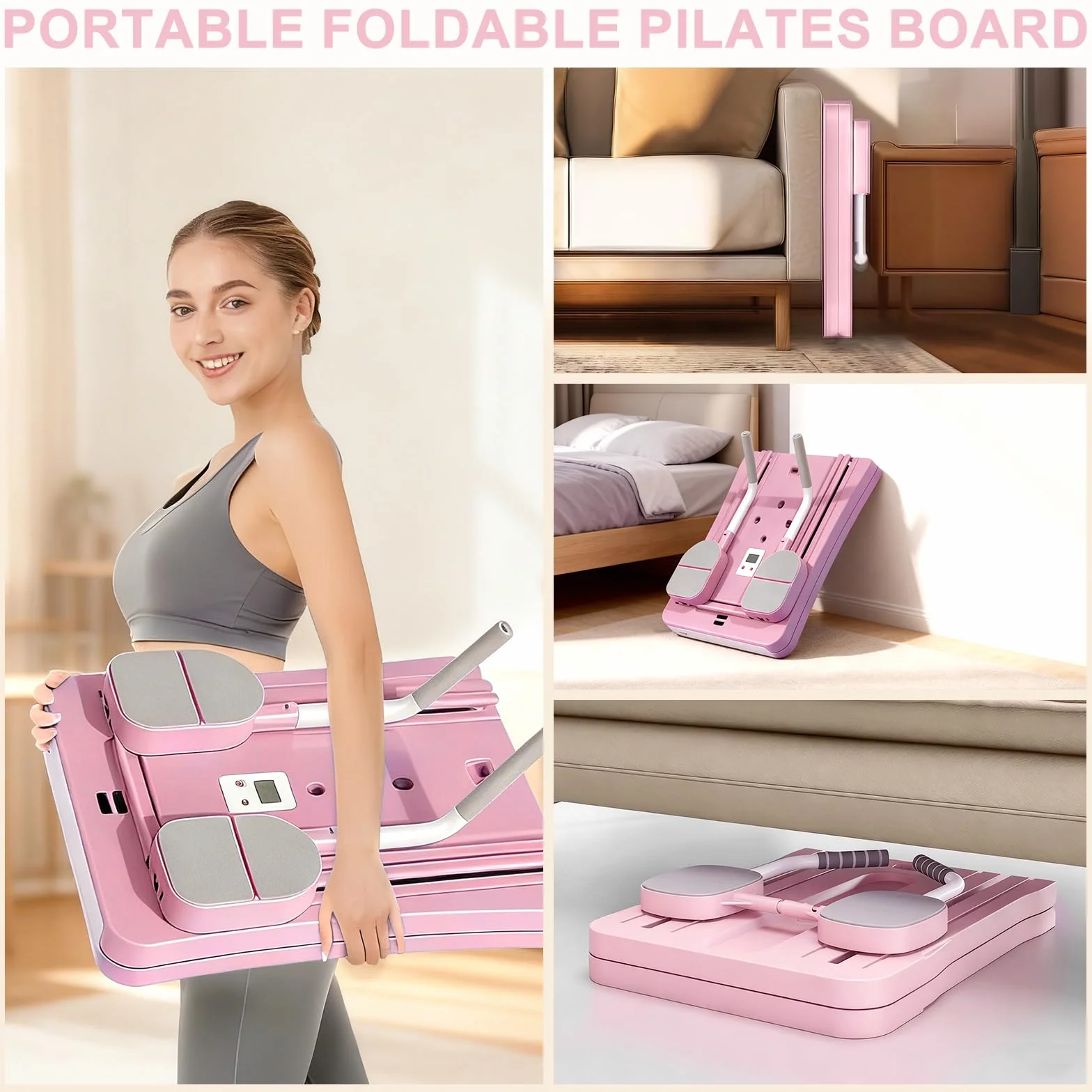 WingFly Pilates Reformer, 5 en 1 Pilates Board Pliable avec Roue Abdominale à Rebondissement Automatique et Minuterie, AB Roller Machine Multifonctionnel pour la Maison et la Salle de Sport