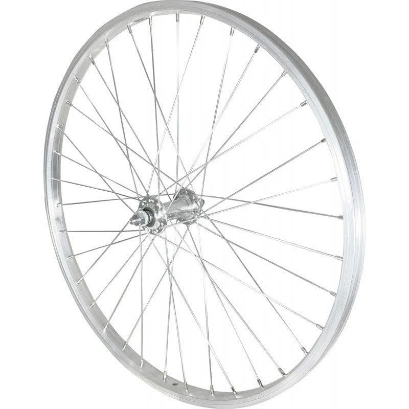 Roue 24" VTT Avant Jante ALU Simple PAROI Argent Frein Patin MOYEU ALU ECROUS