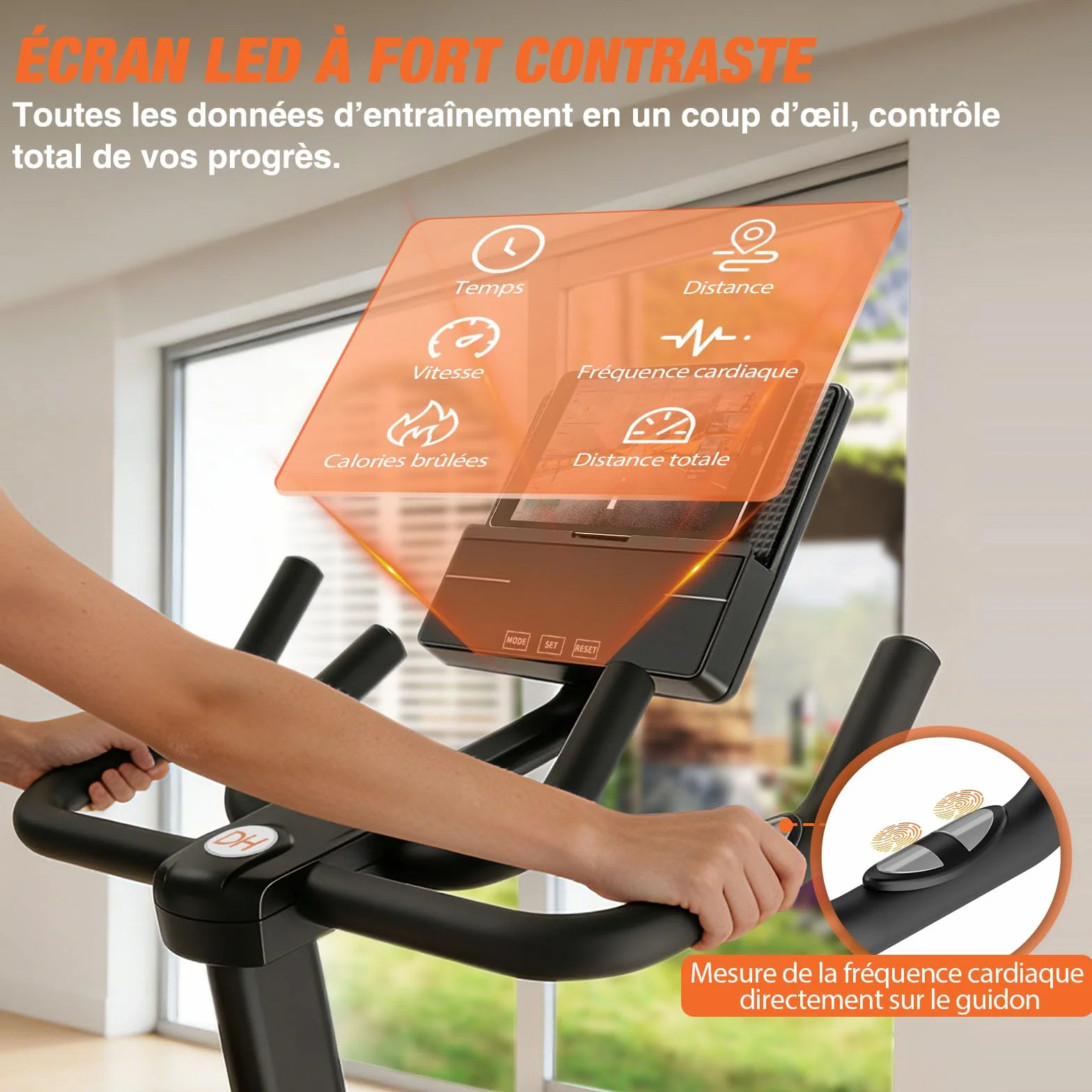 DH FitLife Vélo d’appartement ergomètre | Hometrainer silencieux à résistance magnétique | Capteur de pouls & APP | Guidon amélioré, écran/moniteur | 150–195 cm