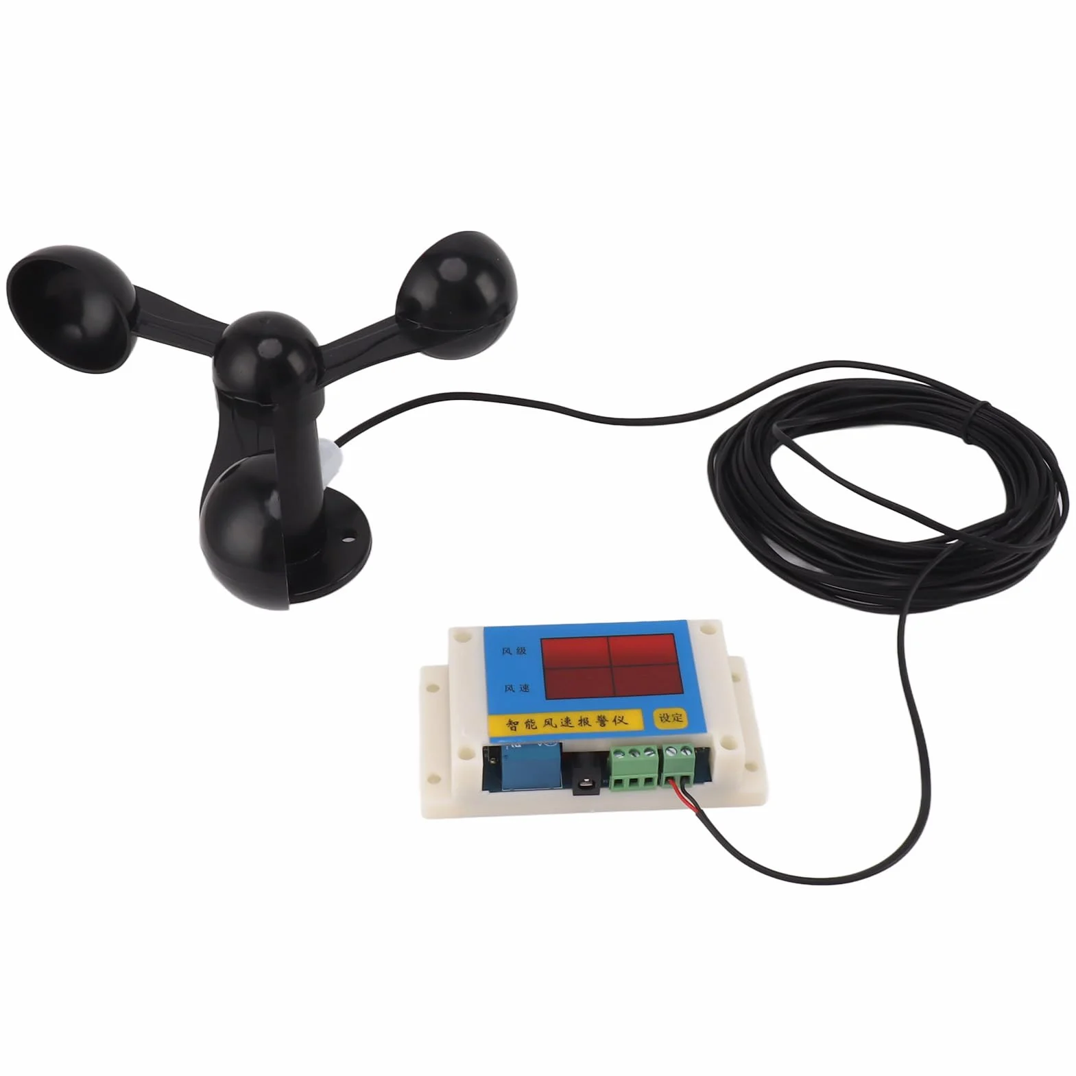 Anémomètre de Grue de Tour 3 Tassemètre de Vitesse du Vent avec Alarme 360° USB 5V Haute Précision 2-12 Niveaux Réglable