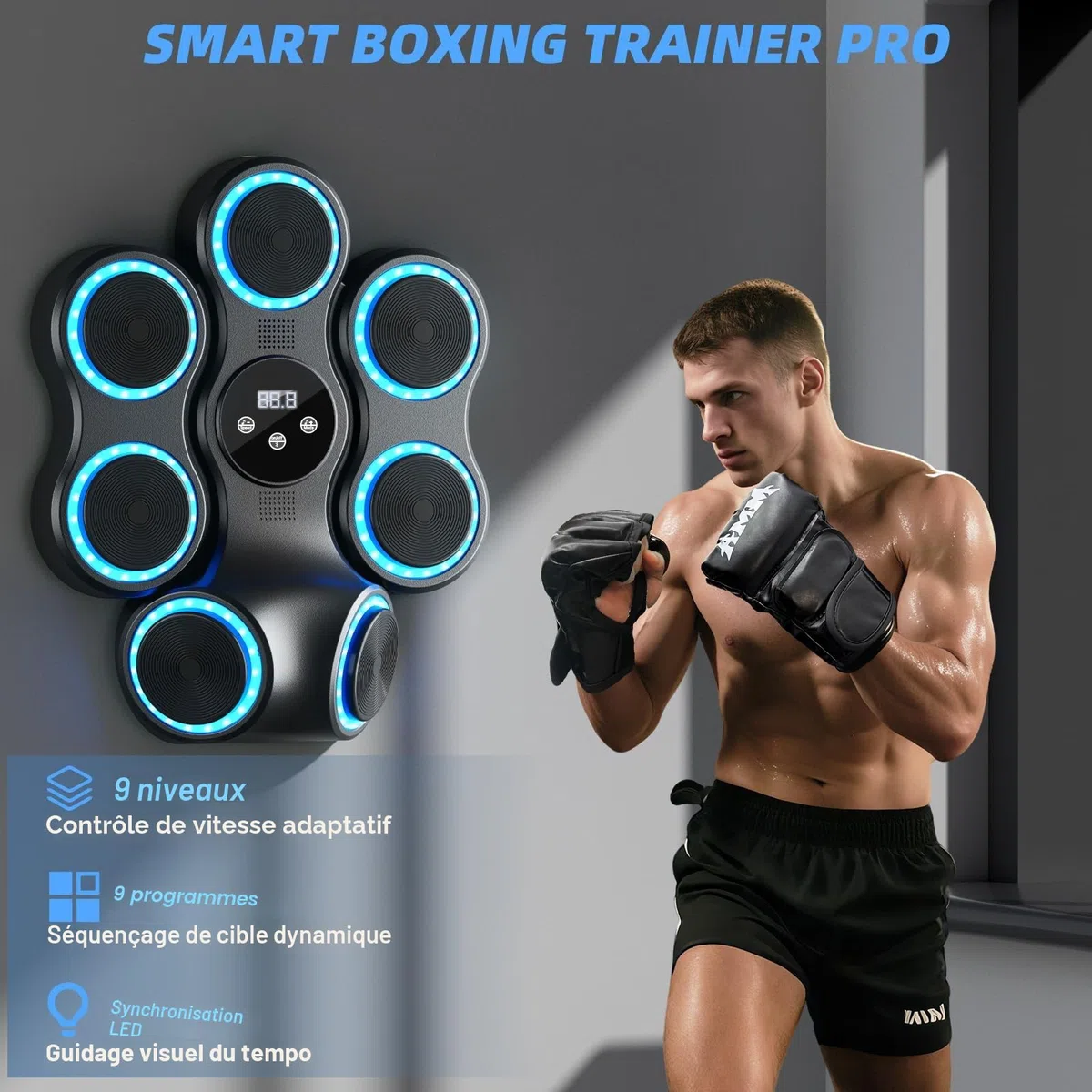 Machine de Boxe Musicale pour Adultes et Enfants, entraîneur de Frappe interactif avec Gants de Boxe, Sac de Frappe Mural de Grande Taille