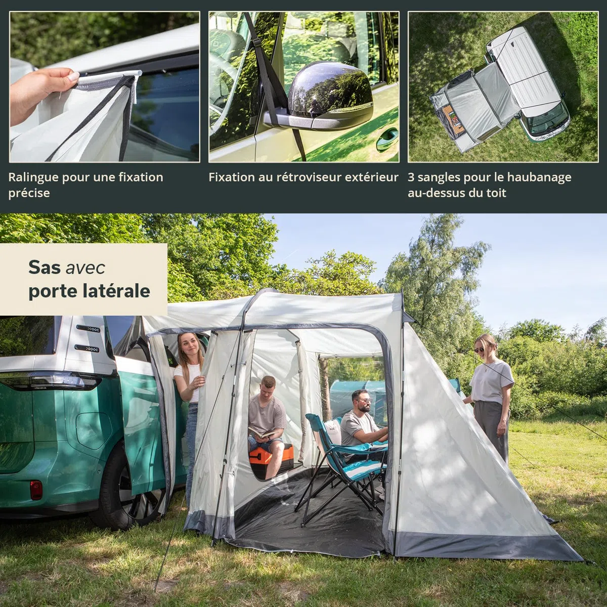 Skandika Camper Tramp Auvent de bus | Autonome avec cabine de couchage pour 2 à 4 personnes, hauteur debout 2,1 m, toit pare-soleil, colonne d'eau 3000 mm | Tente pour voiture, bus, van, monospace,