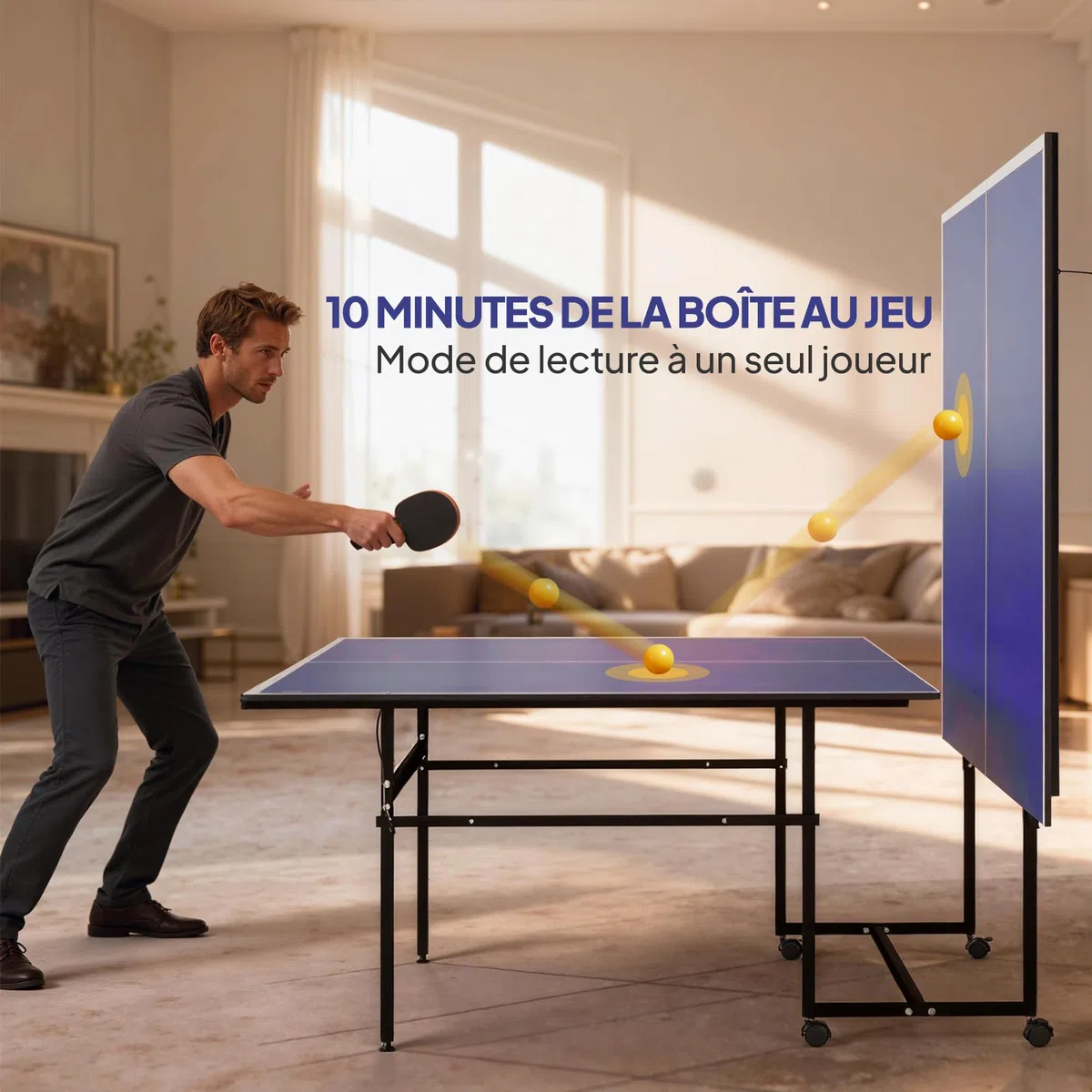 SPORTNOW Table de Tennis de Table, Table de ping-Pong Pliable, compacte, avec 4 roulettes, pour intérieur, 274 x 152,5 x 75,5 cm, Bleu