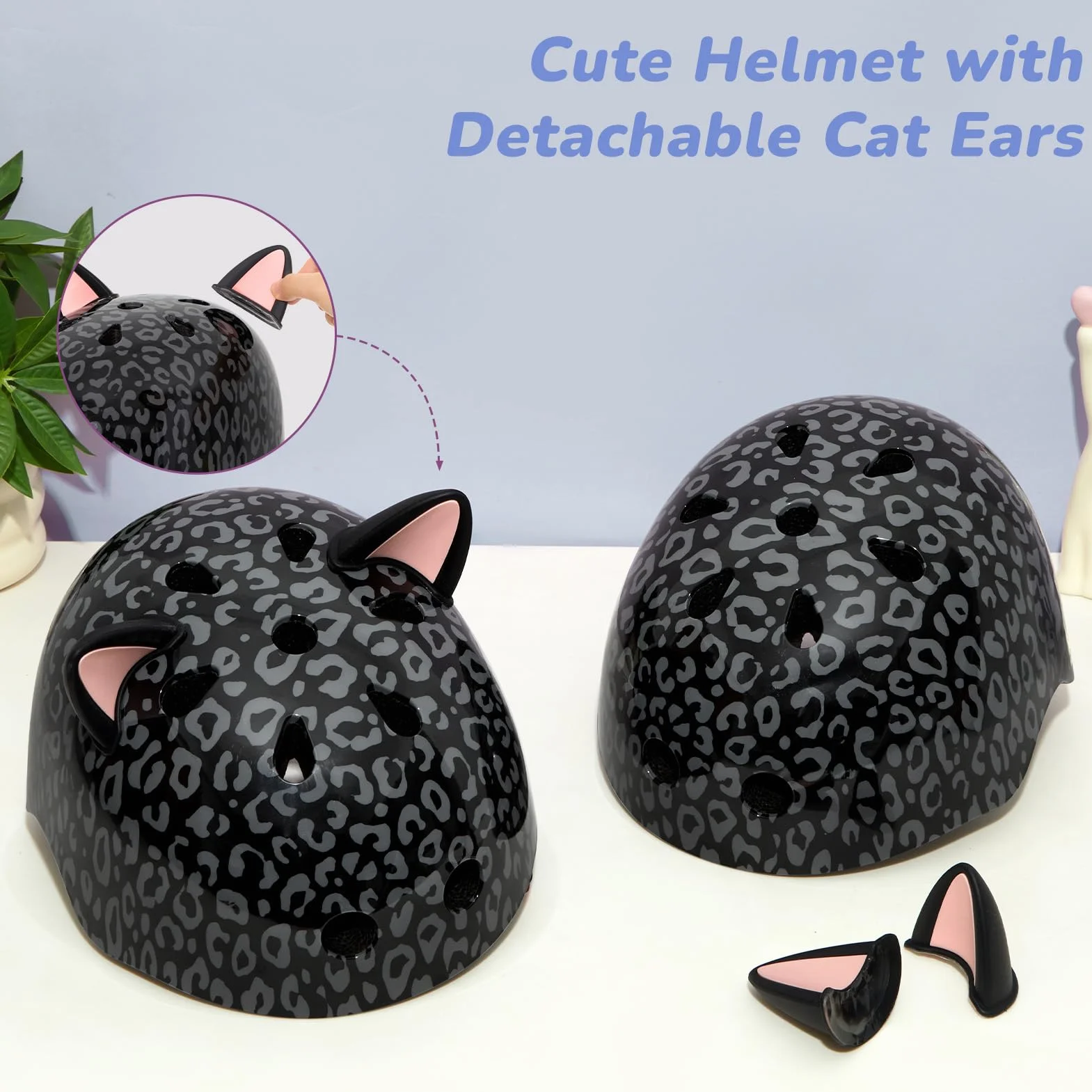 MHJY Casque Vélo Enfant Filles 8-14 Ans Casque Trottinette pour Fille Adolescents avec Oreilles de Chat DIY, Réglables Casques de Protection Roller Enfant pour Skateboard, Cyclisme, Patinage
