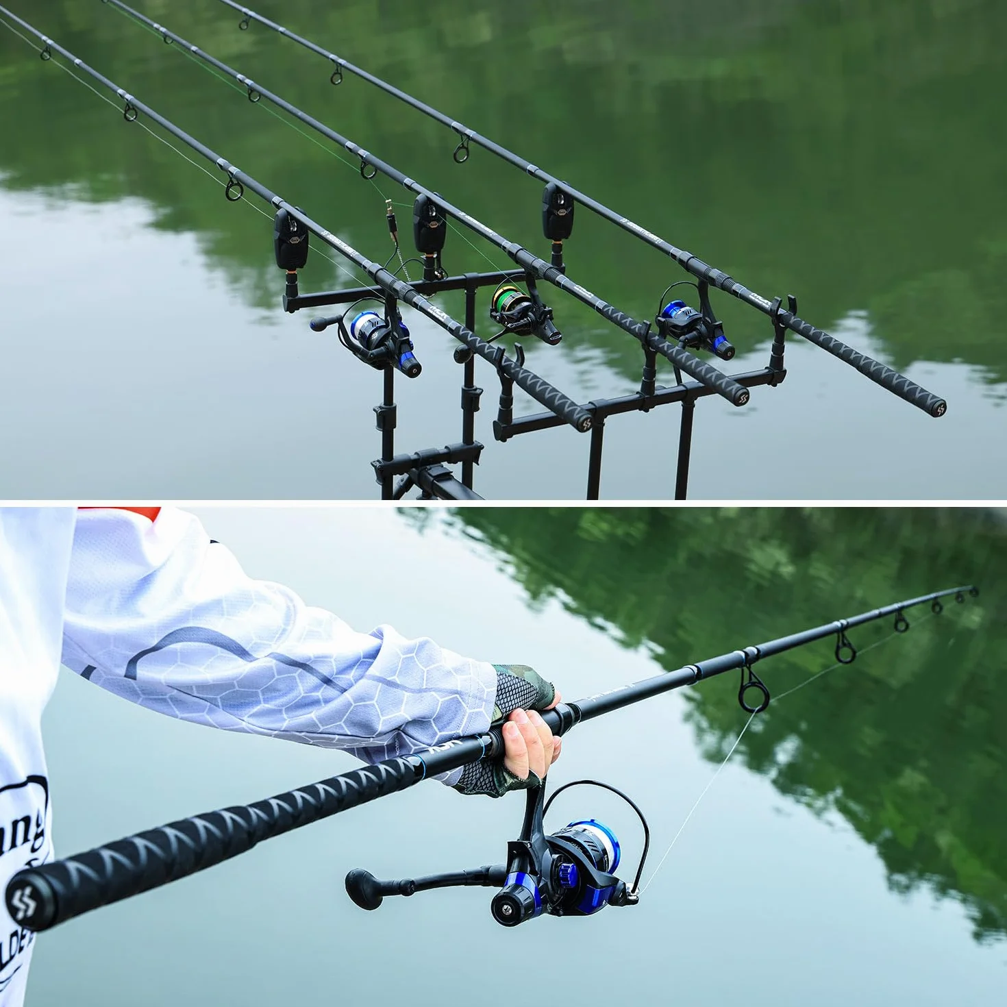 Sougayilang Canne à pêche à la carpe et moulinet, 3 sections de haute qualité en carbone, canne à pêche et moulinet, kit de pêche à la carpe avec ligne de pêche, hameçons
