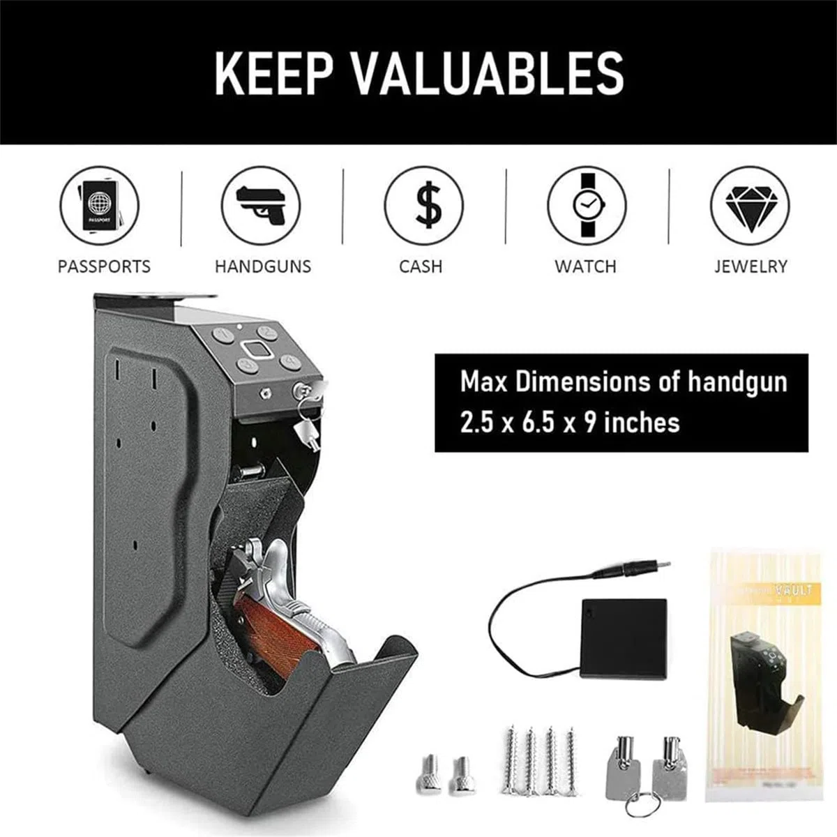 Coffre-Fort Portable pour Pistolets,Coffre-Fort pour Pistolets,étui pour Armes de Poing,avec Empreintes digitales, clé de Rechange, Verrouillage du Clavier, Noir, pour Table de Nuit, Chevet