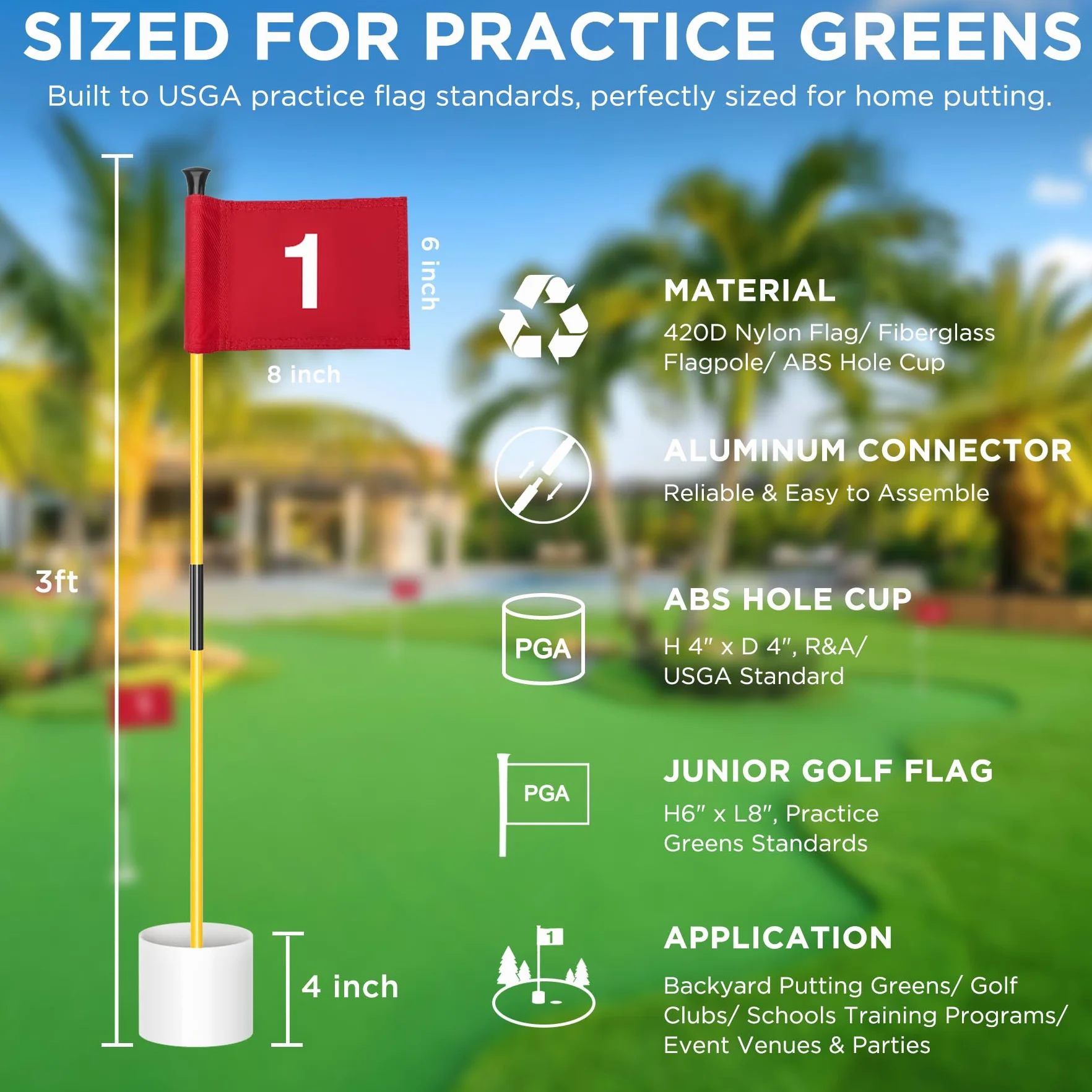 KINGTOP Drapeau de Pratique au Putting Vert, Drapeaux de Golf portatifs Blanc/Rouge en Option avec numéro 1, 2, 3 Disponibles, 4 Pack- Red Flags #1,2,3,4