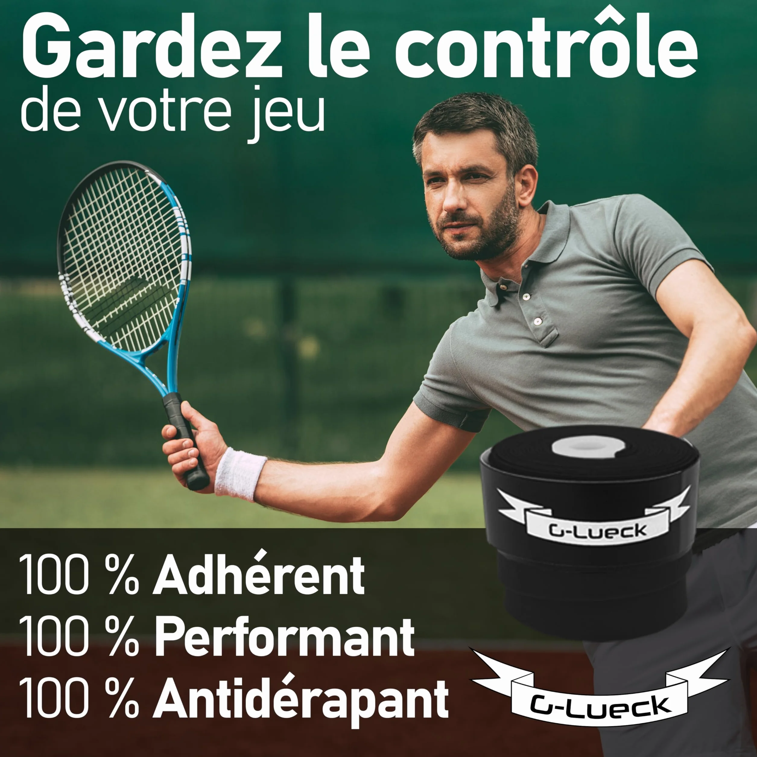 G-Lueck Lot de 50 overgrips de Tennis (très adhérents) | Talent Grip | 0,50-0,60 mm d'épaisseur | Surgrips pour Raquette de Squash, Badminton et Baby-Foot avec Bande de Finition adhésive |