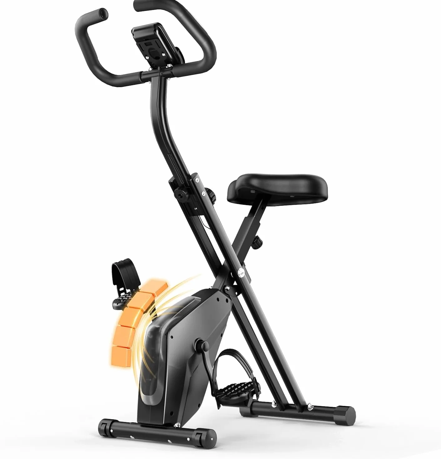 Dskeuzeew Vélo D’Appartement Pliable, Velo d Appartement avec Moniteur LCD et Mesure du Pouls Manuel, Vélo D'exercice Magnétique de Niveau 16 Avec Siège Confortable, Peu Encombrant