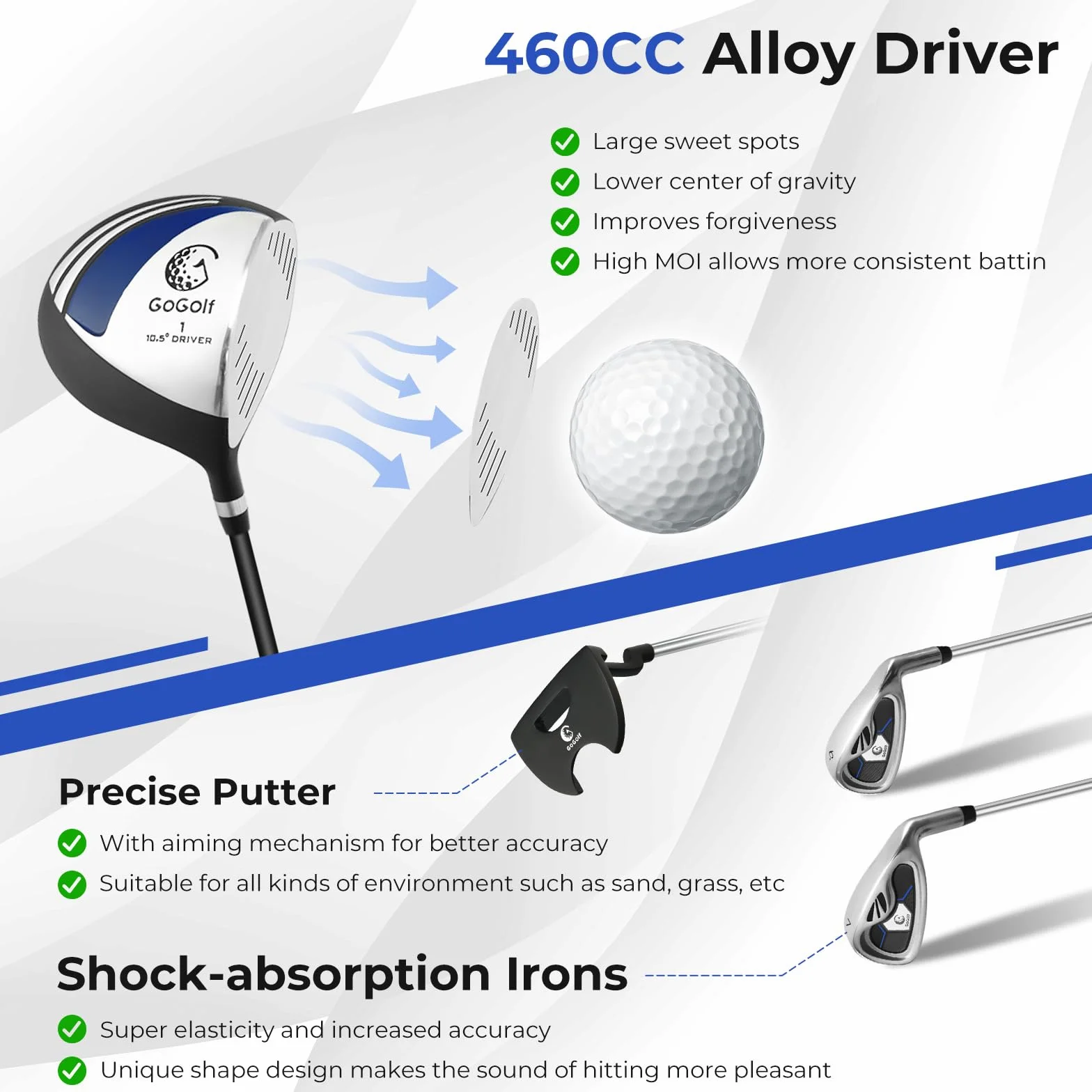 LIFEZEAL Set de Golf Portable, Ensemble Complet Club de Golf Droitier pour Homme, Sac Trépied avec 7 Compartiments, Putter, 3 Bois: Driver #1, Fairway #3, Hybride #4, 5 Fers