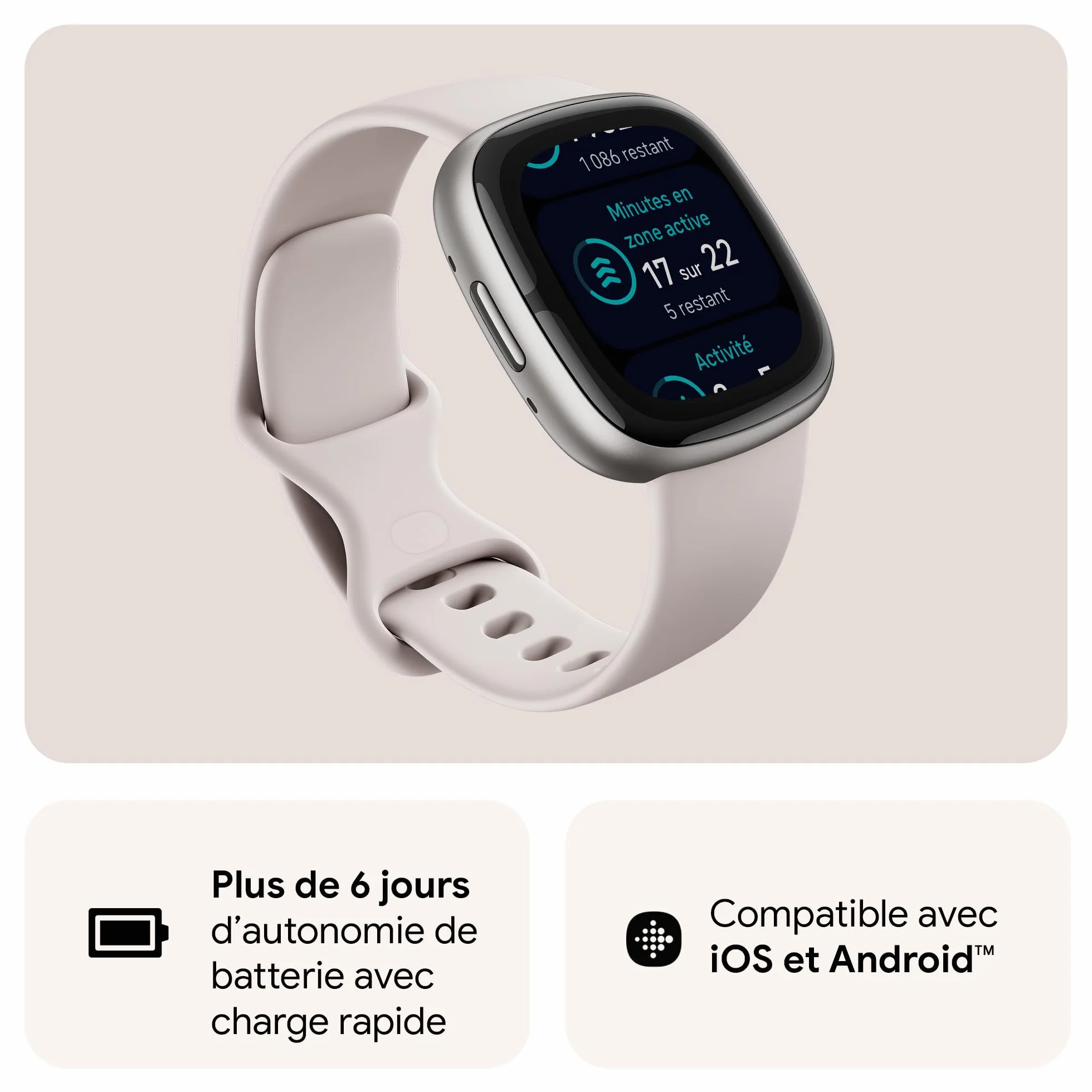 Fitbit Sense 2 Montre connectée sport santé GPS intégré autonomie 6 jours compatible iOS 15 Android OS 9.0