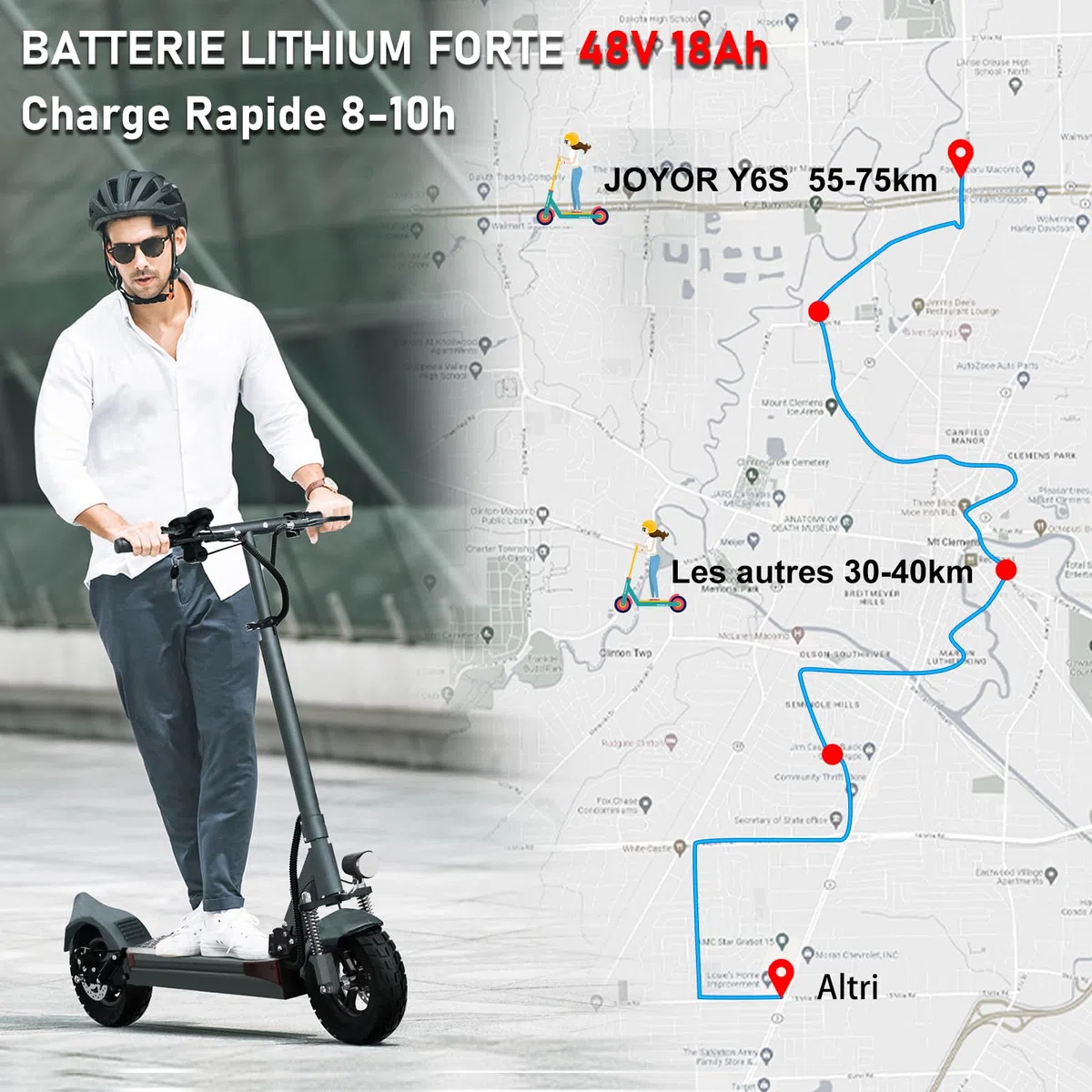 JOYOR Trottinette Electrique Adulte,S/Y Serie Autonomie 55-75KM Batterie 48V 13/18Ah Moteur 500W/600W Trotinette Electrique Puissante Tout Terrain Ultra Legere Double Suspension